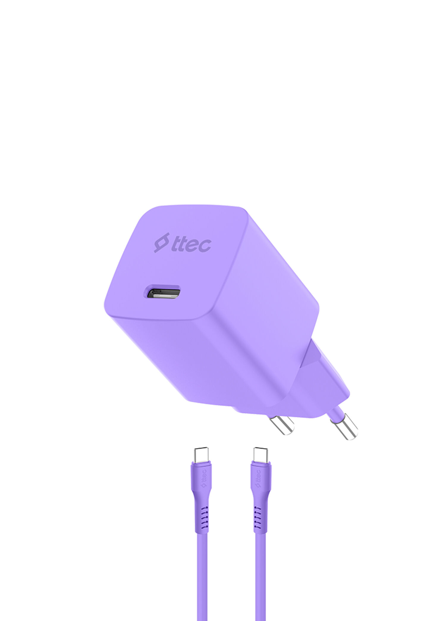 SmartCharger GAN 45W AVS PD Neon Mor Seyahat Hızlı Şarj Aleti + USB-C - USB-C 3A Kablo