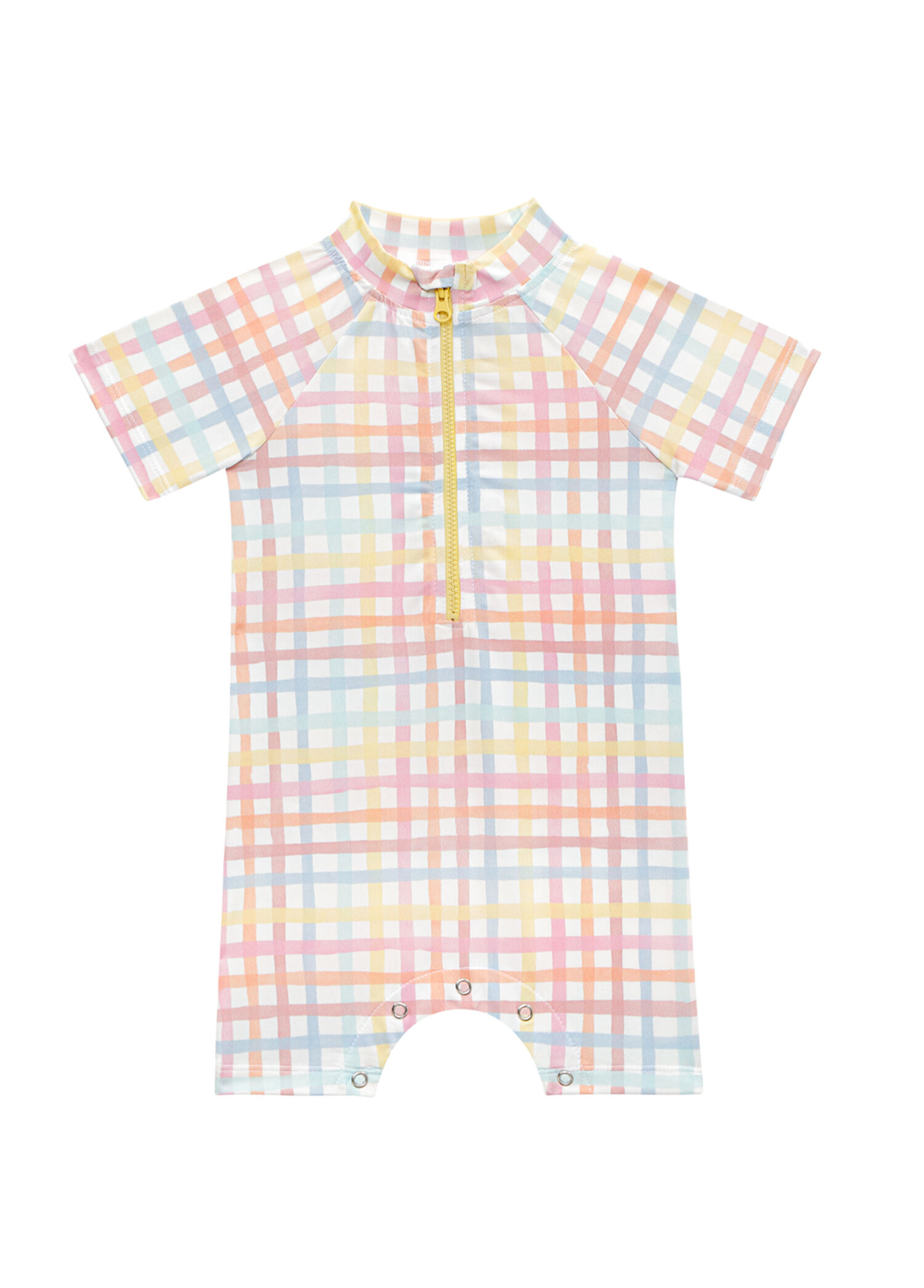 Rainbow Gingham UV Korumalı Alttan Çıtçıtlı Kız Bebek Mayo