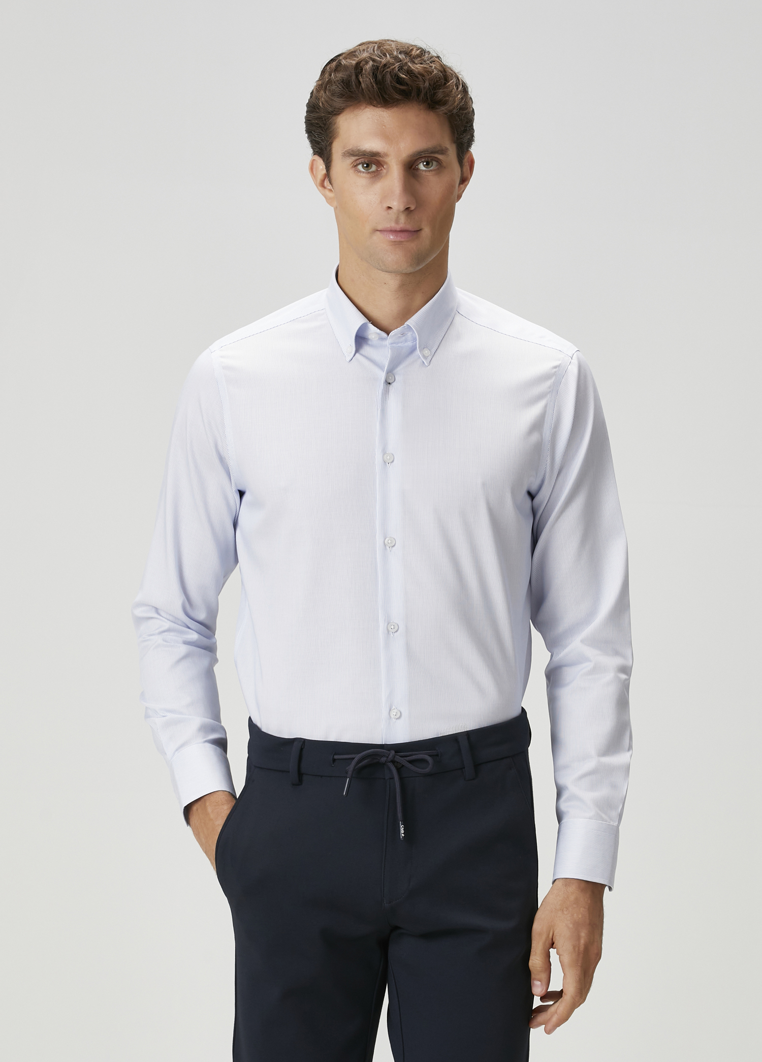 Comfort Fit Mavi Beyaz Gömlek