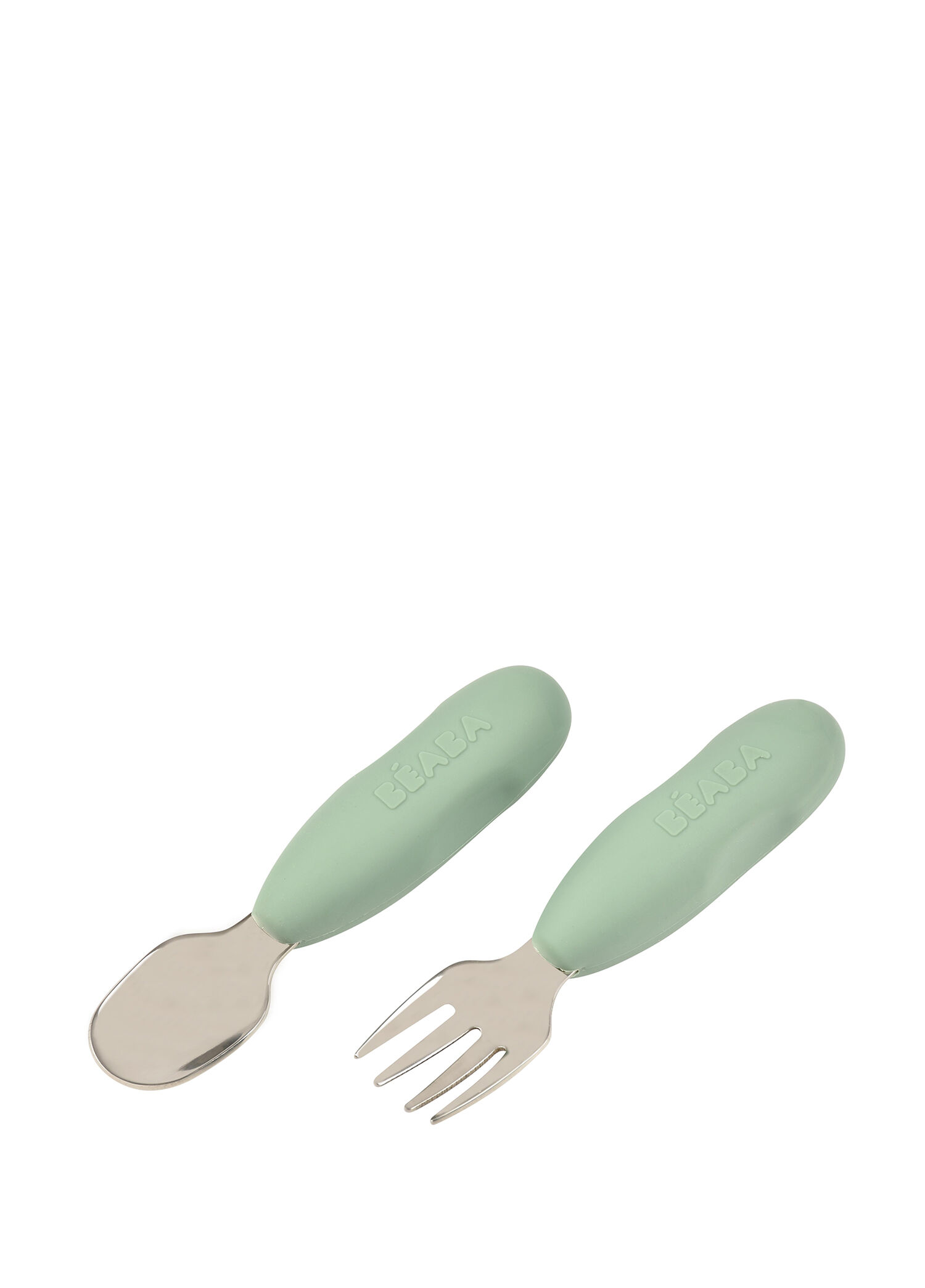 P Beaba Sage Green Paslanmaz Celik Catal Kasik Seti