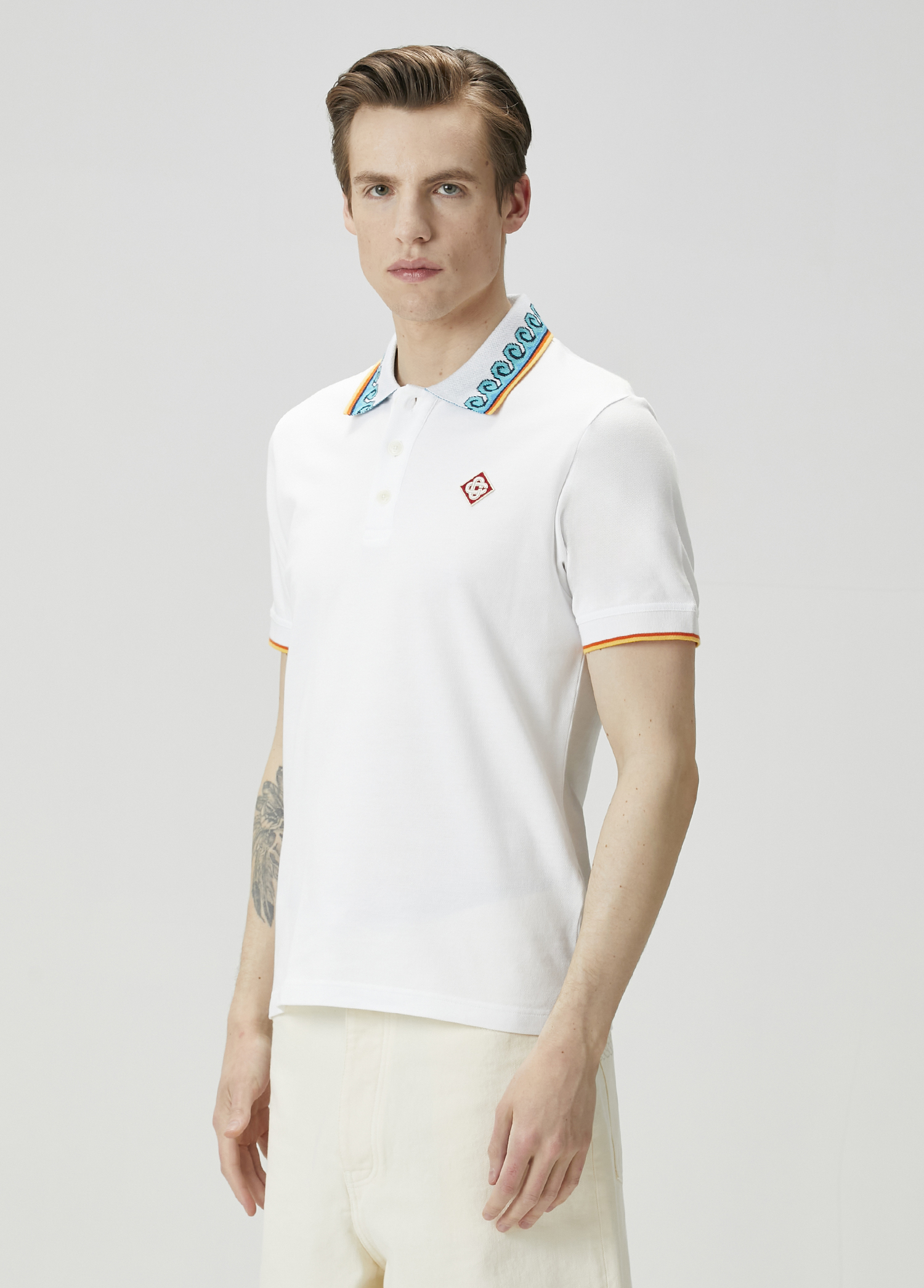 Tシャツ・カットソー Casablanca White piquet polo shirt Casablanca Classic Laurel Pique Polo - White - MPS24-JTP-002