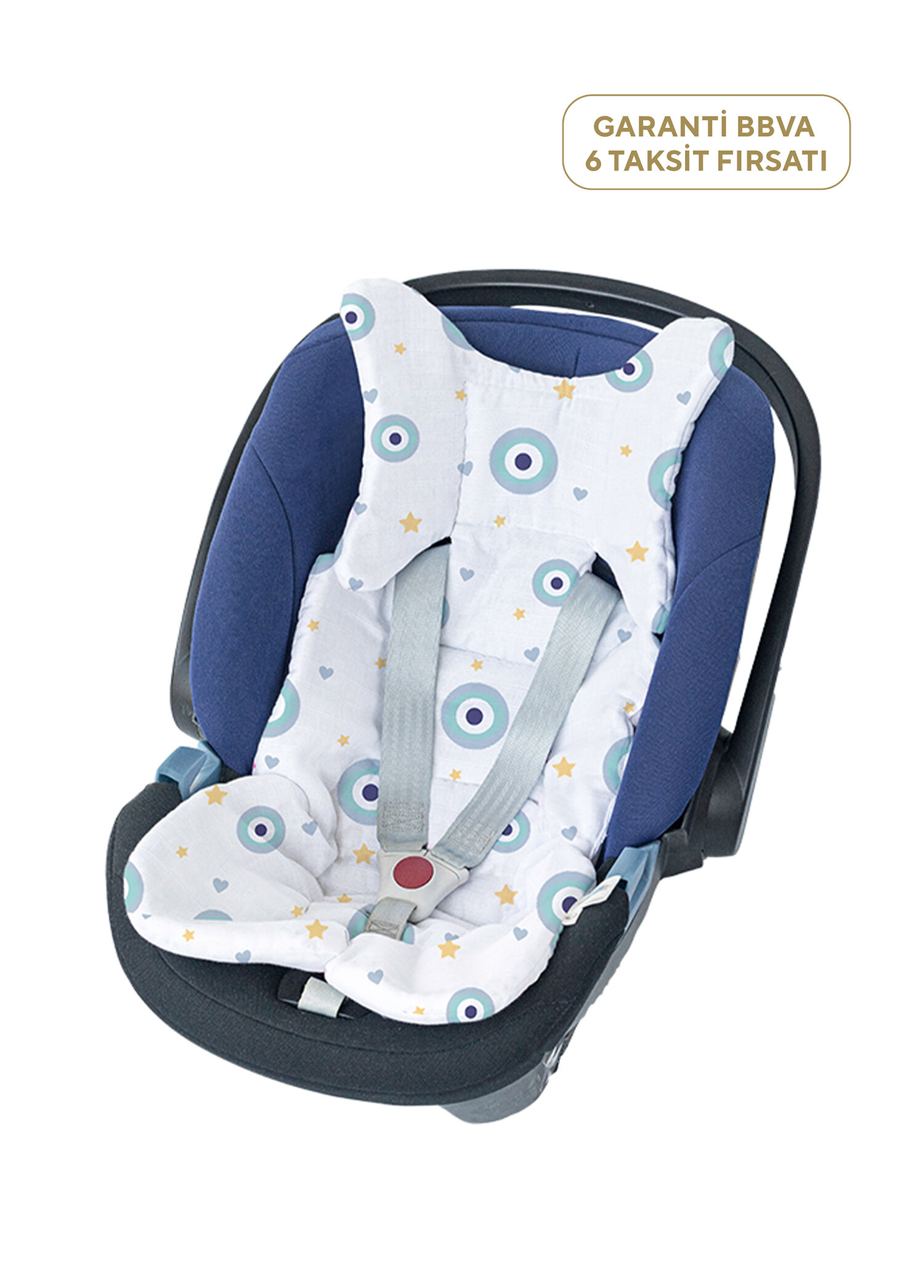 %100 Pamuk Le Nazar Mavi Unisex Bebek Puset ve Oto Koltuk Minderi