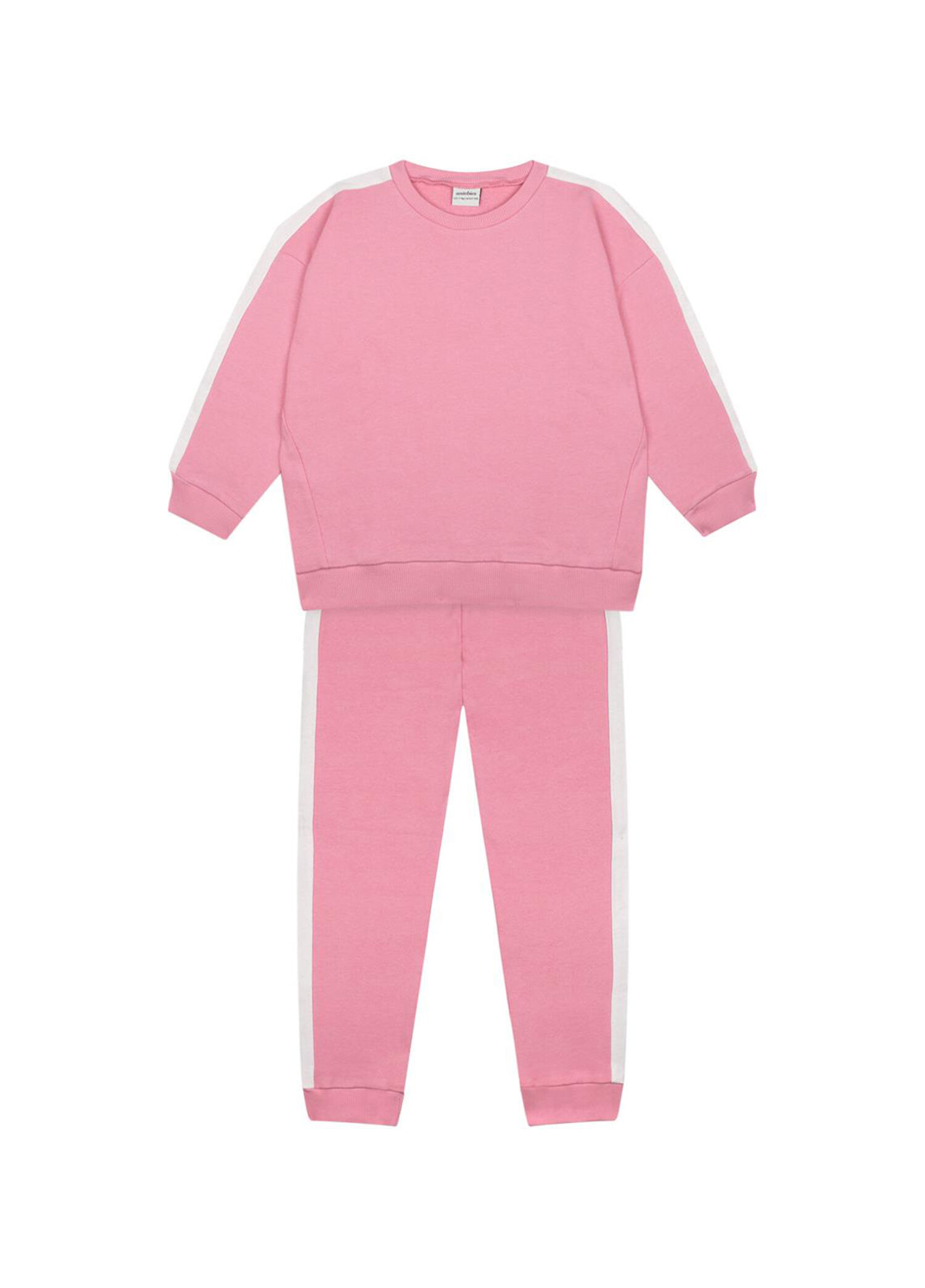 Pembe Beyaz Kontrastlı Futter Kız Çocuk Eşofman Takımı
