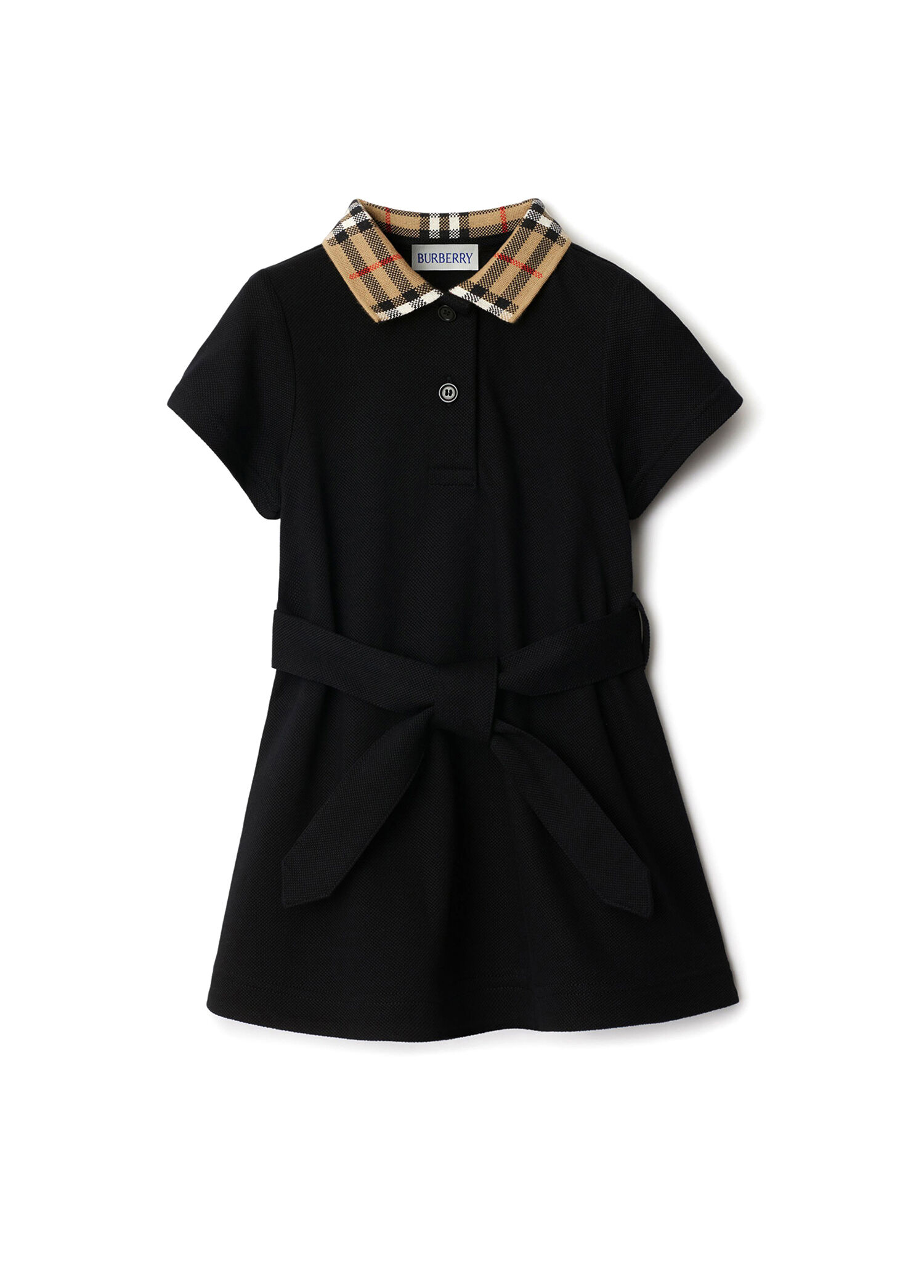 Astrid Collar Siyah Pamuklu Polo Yaka Kısa Kollu Kız Çocuk Elbise