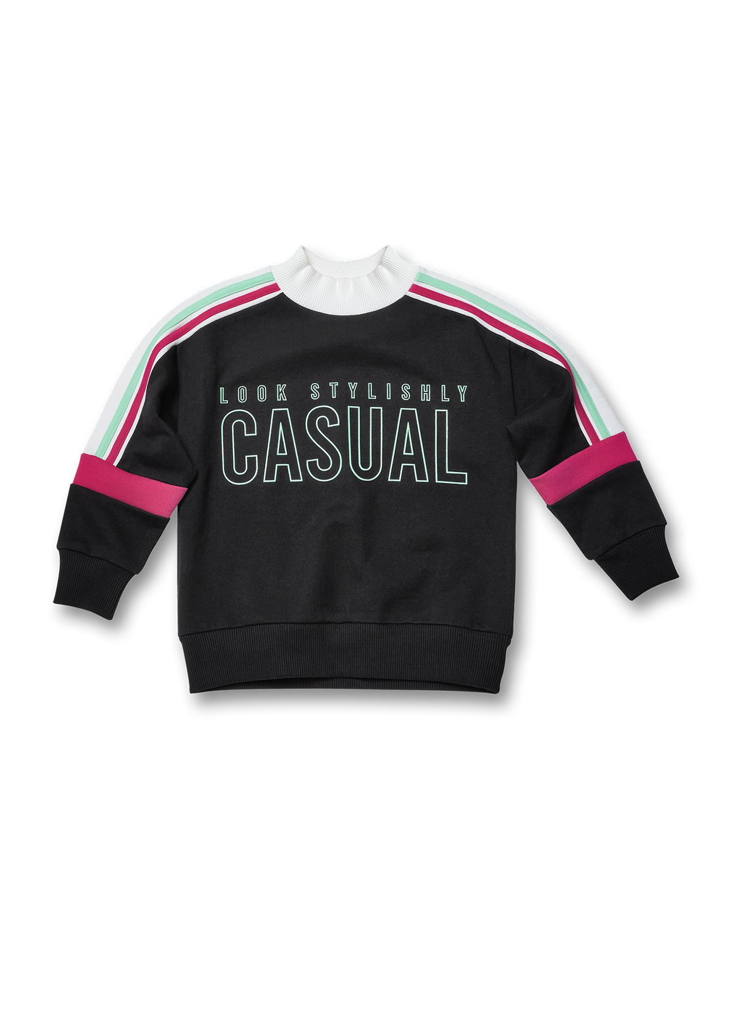 Siyah Dik Yaka Enjeksiyon Slogan Baskılı Kız Çocuk Sweatshirt