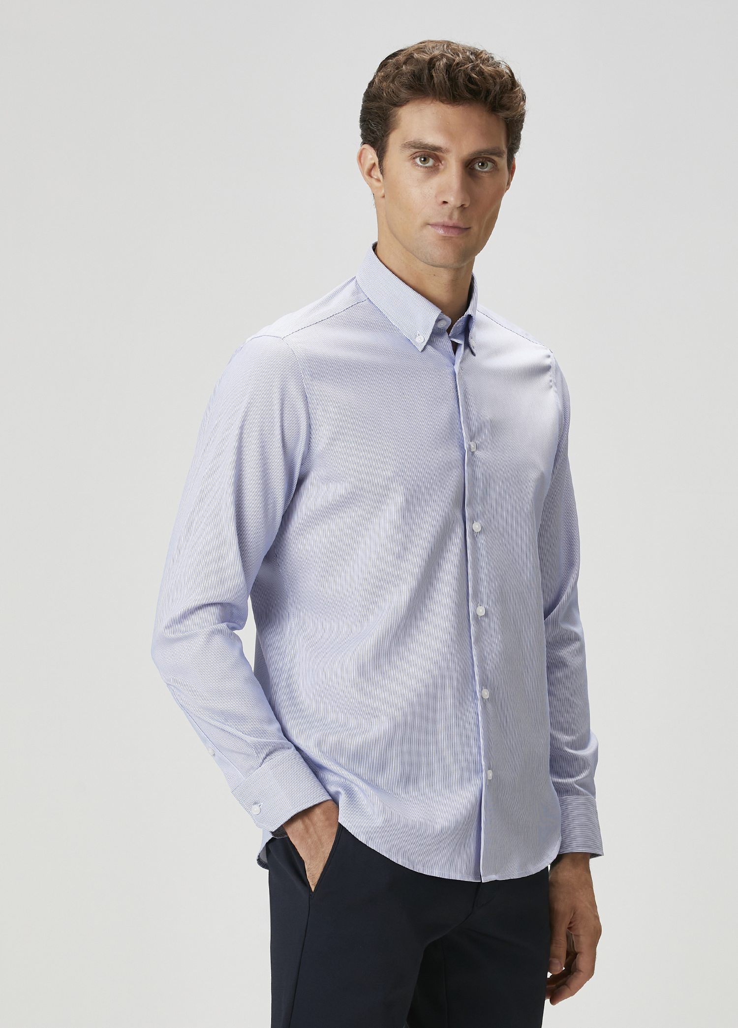 Comfort Fit Saks Beyaz Gömlek_2