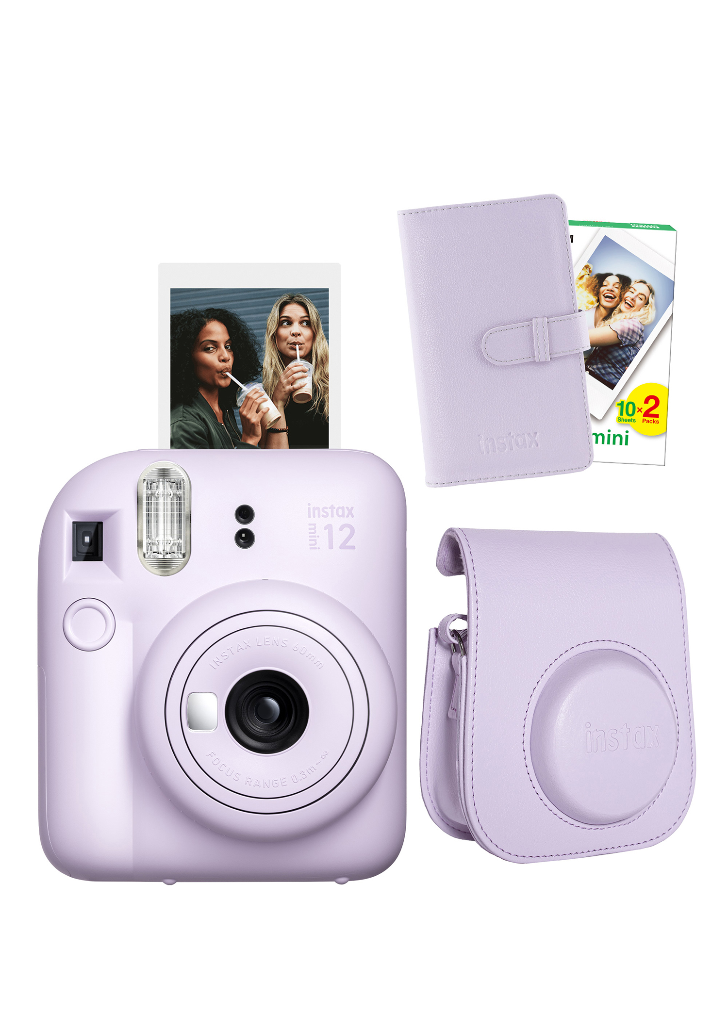 Instax Mini 12 Lila Fotoğraf Makinesi + 20'li Film Laporta Albüm ve Deri Kılıf Seti