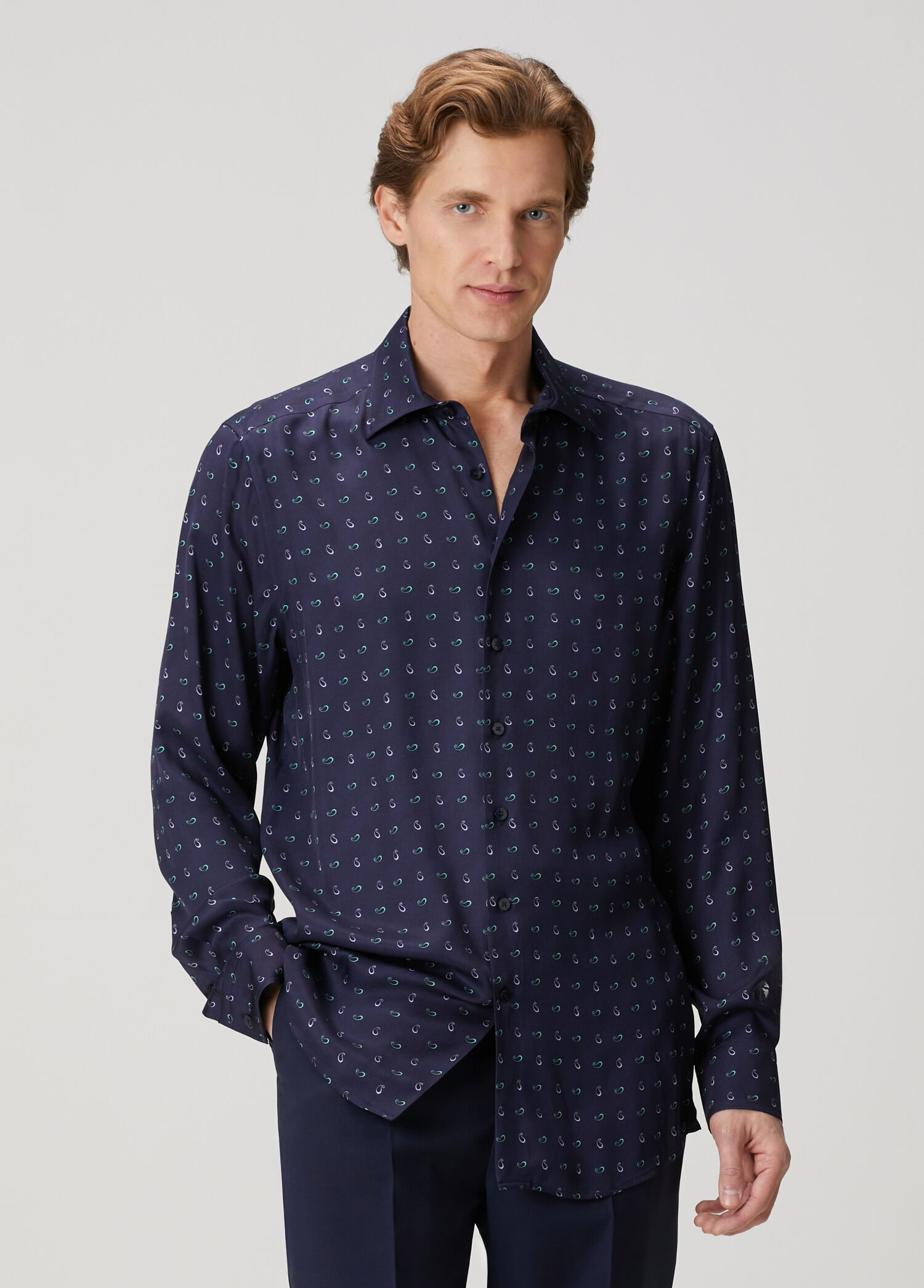Navy Blue Micro Ethnic Patterned Shirt