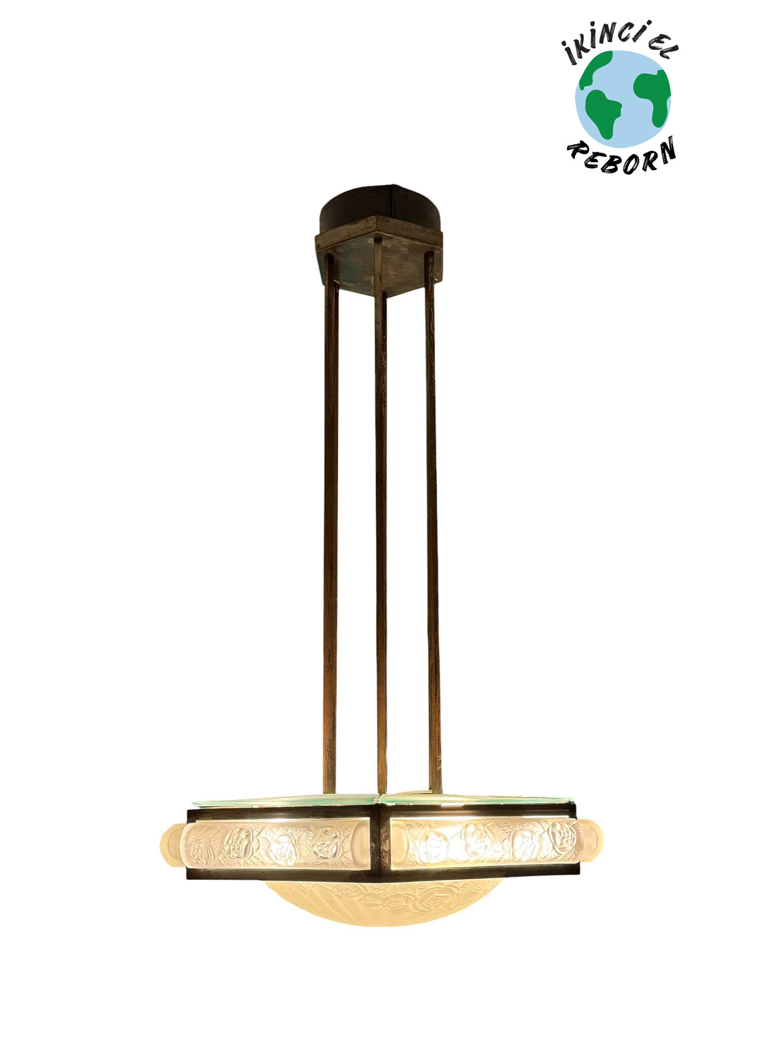Art Deco Kahverengi Demir Kristal Sarkıt Avize