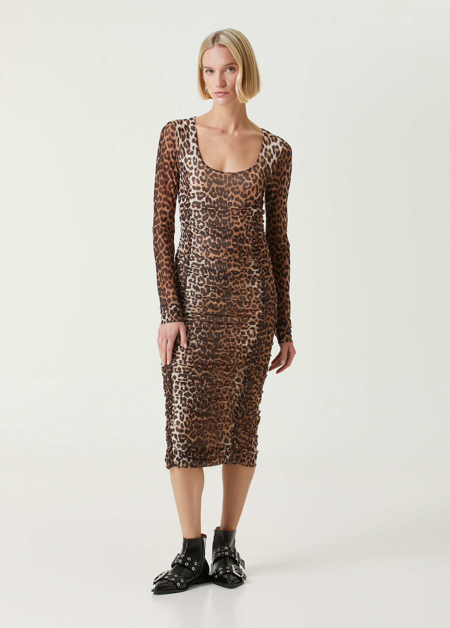 Leopar Desenli Midi Elbise