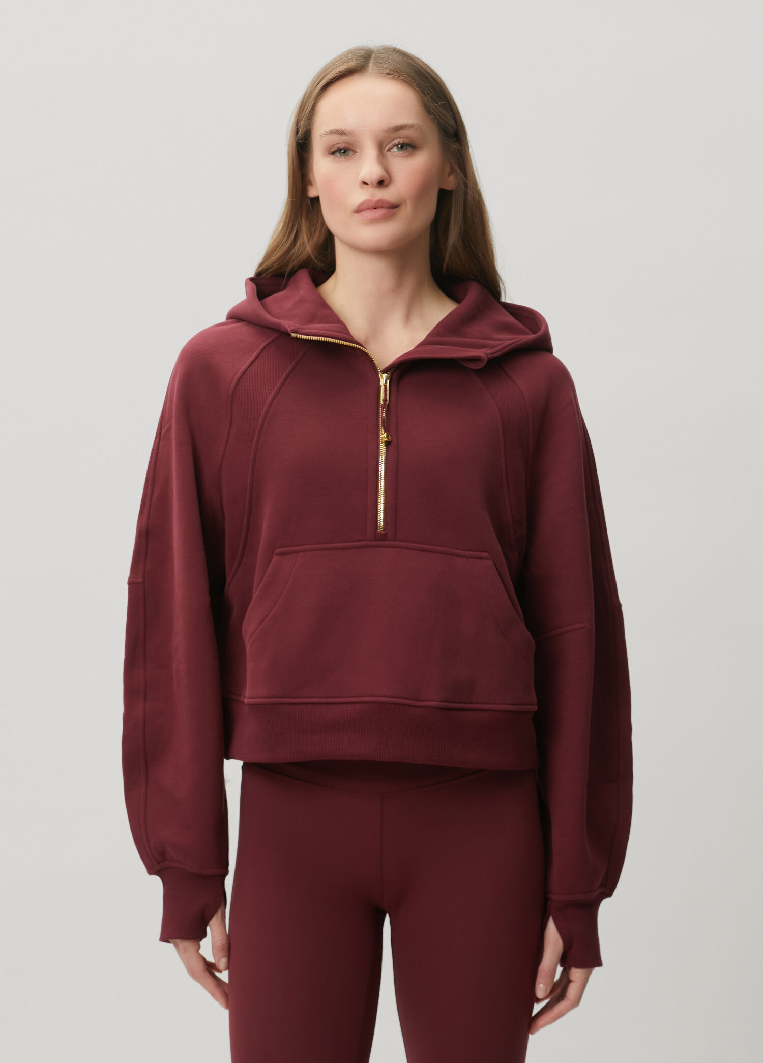 lululemon Bordo Kadın Scuba Oversize Half Zip Bordo Kapüşonlu