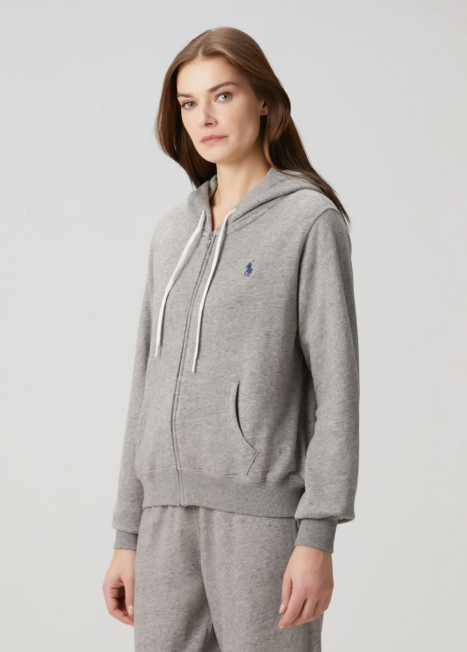 Gri Kapüşonlu Fermuarlı Sweatshirt