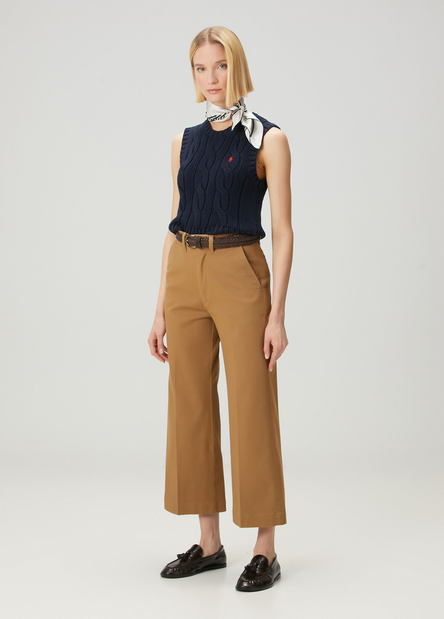 Koyu Bej Crop Chino Pantolon