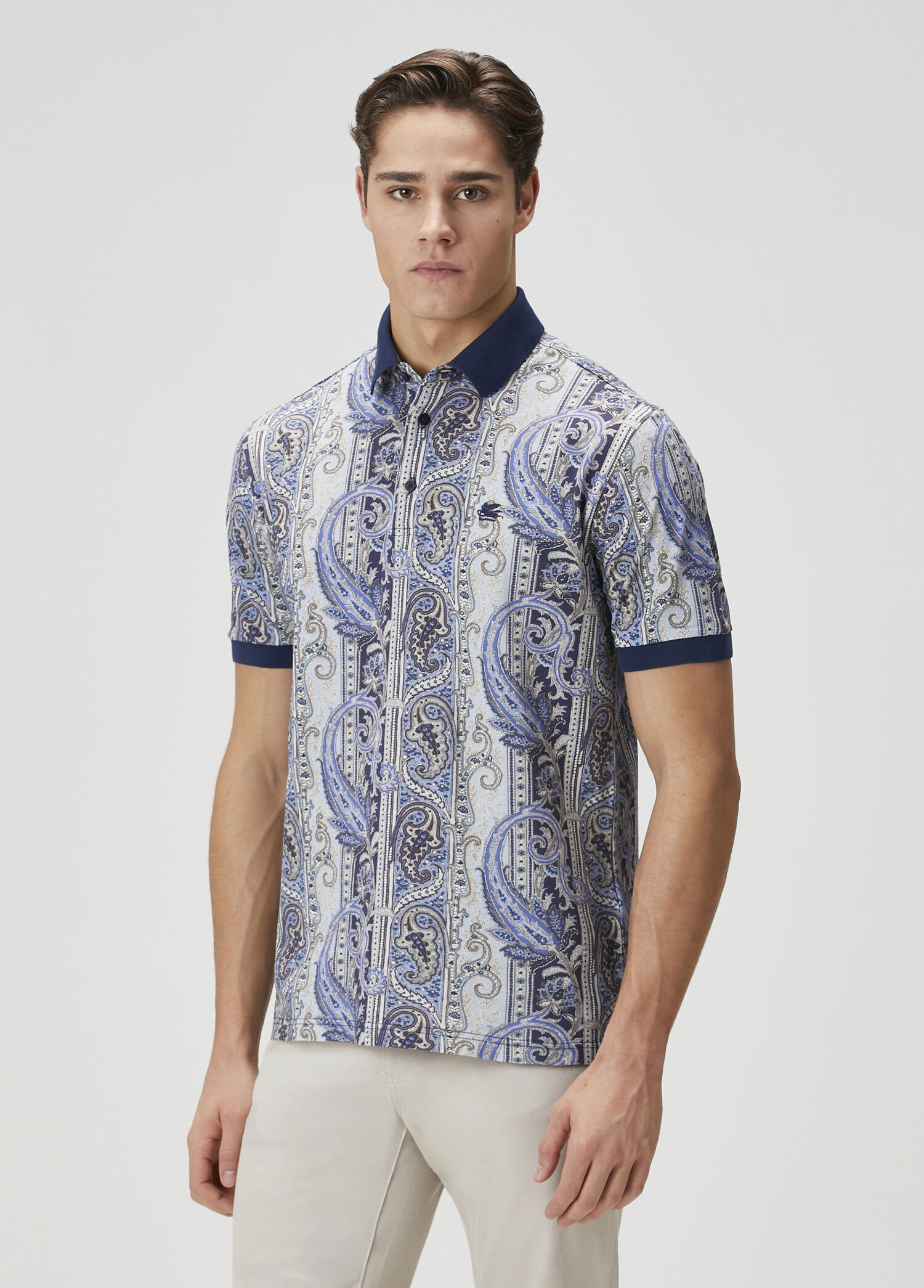 Lacivert Etnik Desenli Polo Yaka T-shirt