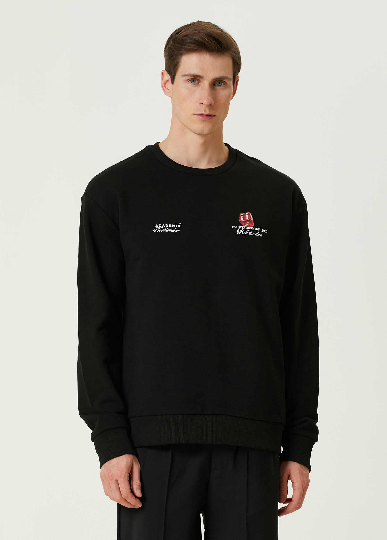 Siyah Casino Zar Baskılı Sweatshirt