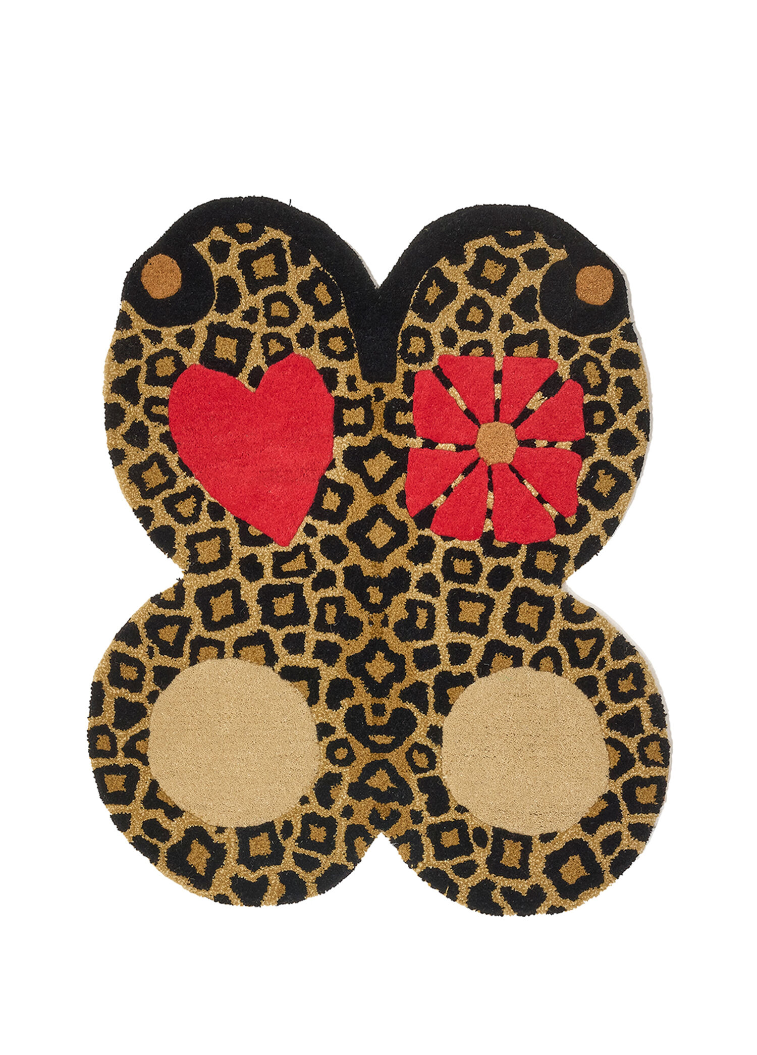 Çılgın Leopar Desenli Kelebek Figürlü Büyük Boy Yün Halı 105 x 85 cm