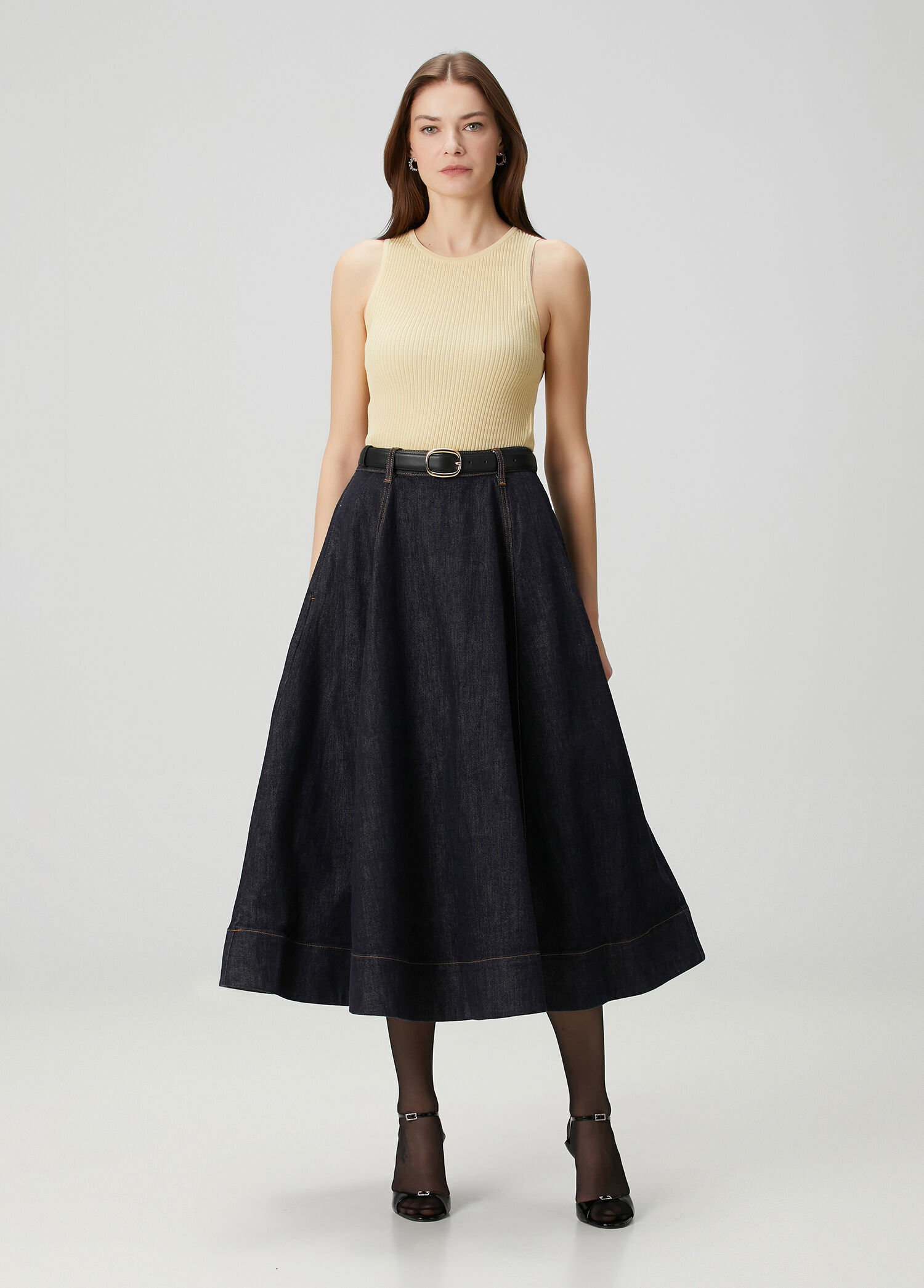 Indigo Midi Denim Etek