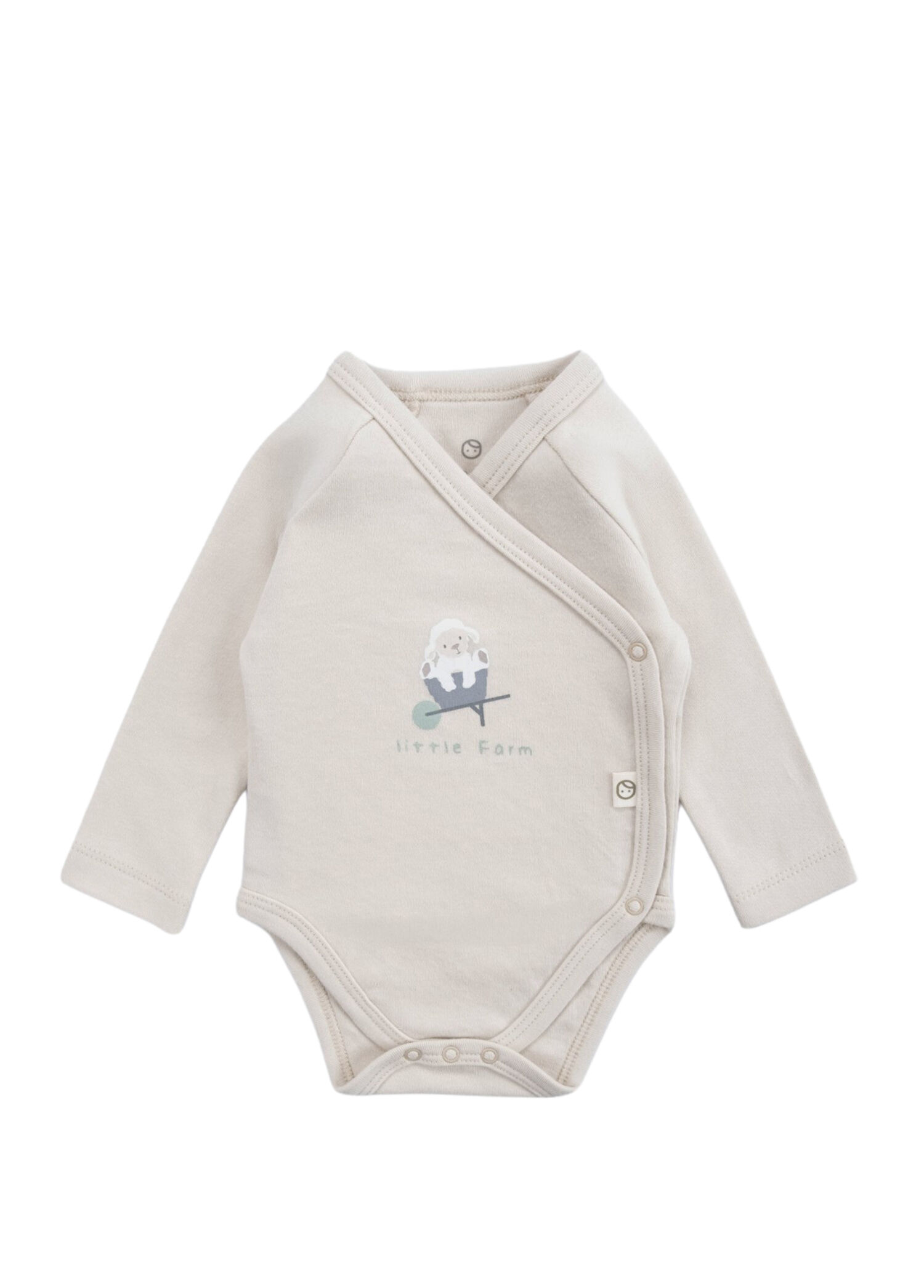 Little Farm Bej Organik Pamuk Uzun Kollu Unisex Bebek Kruvaze Zıbın