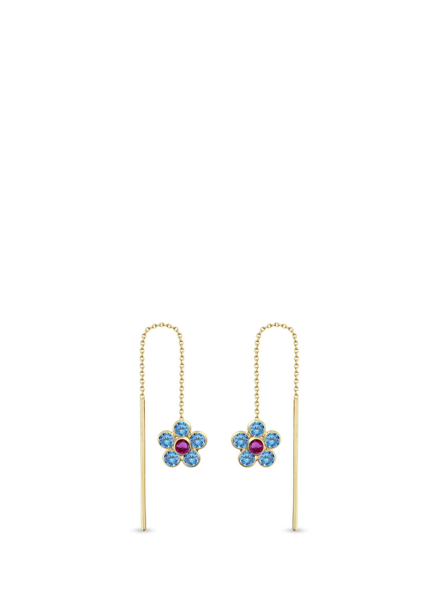 Aquamarine Daisy 14 Ayar Altın Kadın Küpe