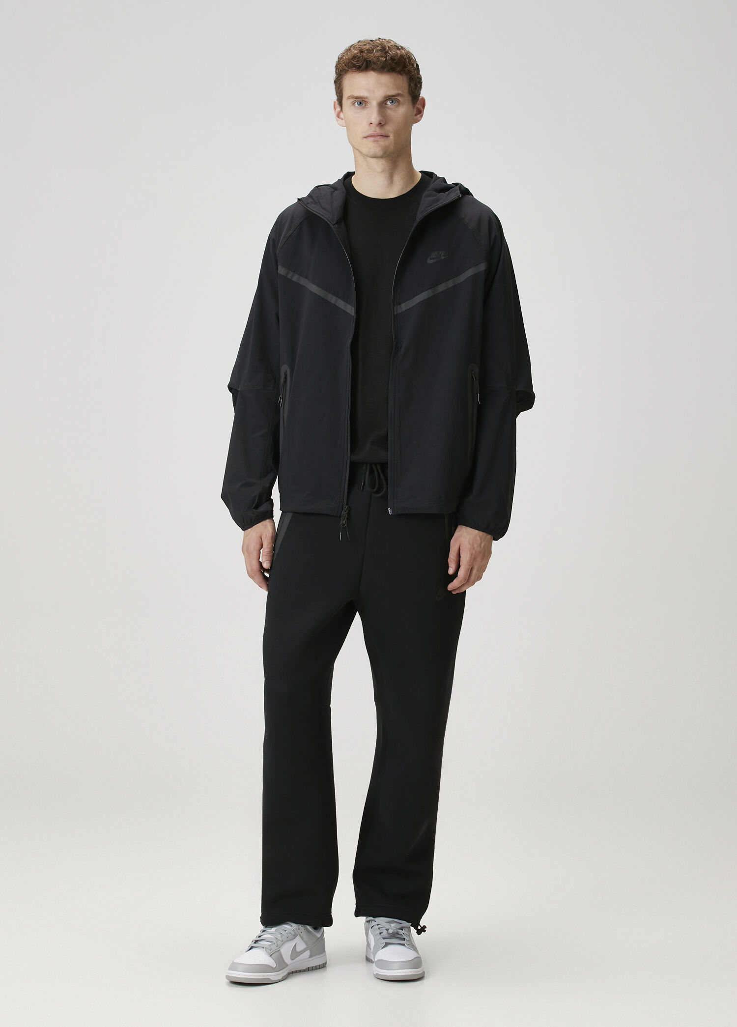 Nike - Tech Fleece Siyah Kapüşonlu Mont - Siyah-Gri