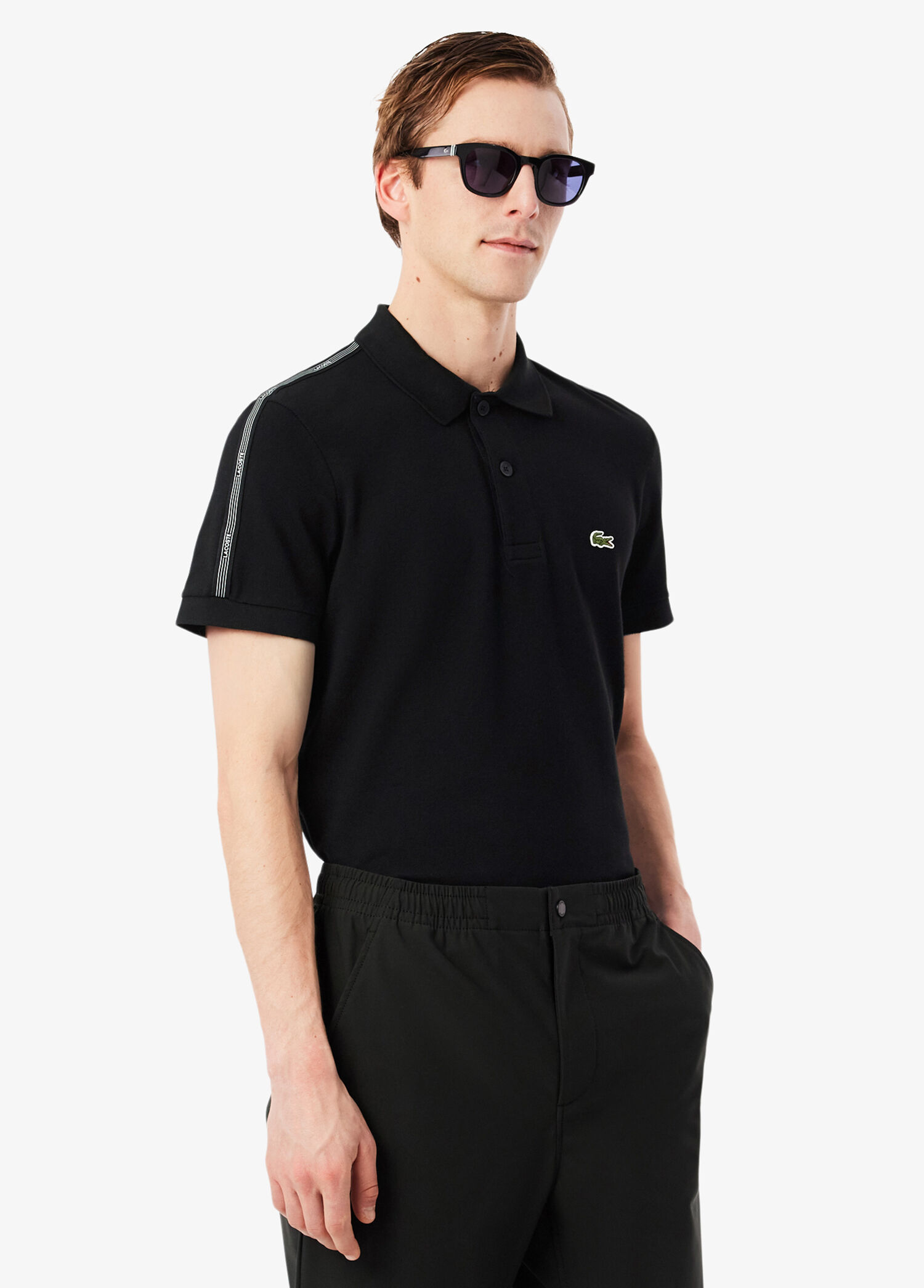 P Lacoste Black Regular Fit Polo Collar Short Sleeve Mens T Shirt