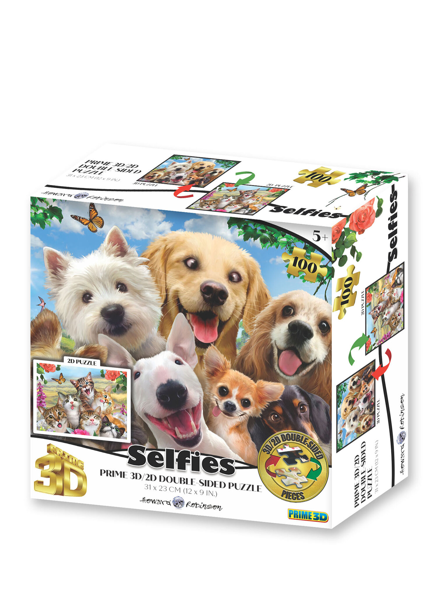 Köpek ve Kedi Selfie Çift Taraflı 100 Parça 3D Puzzle
