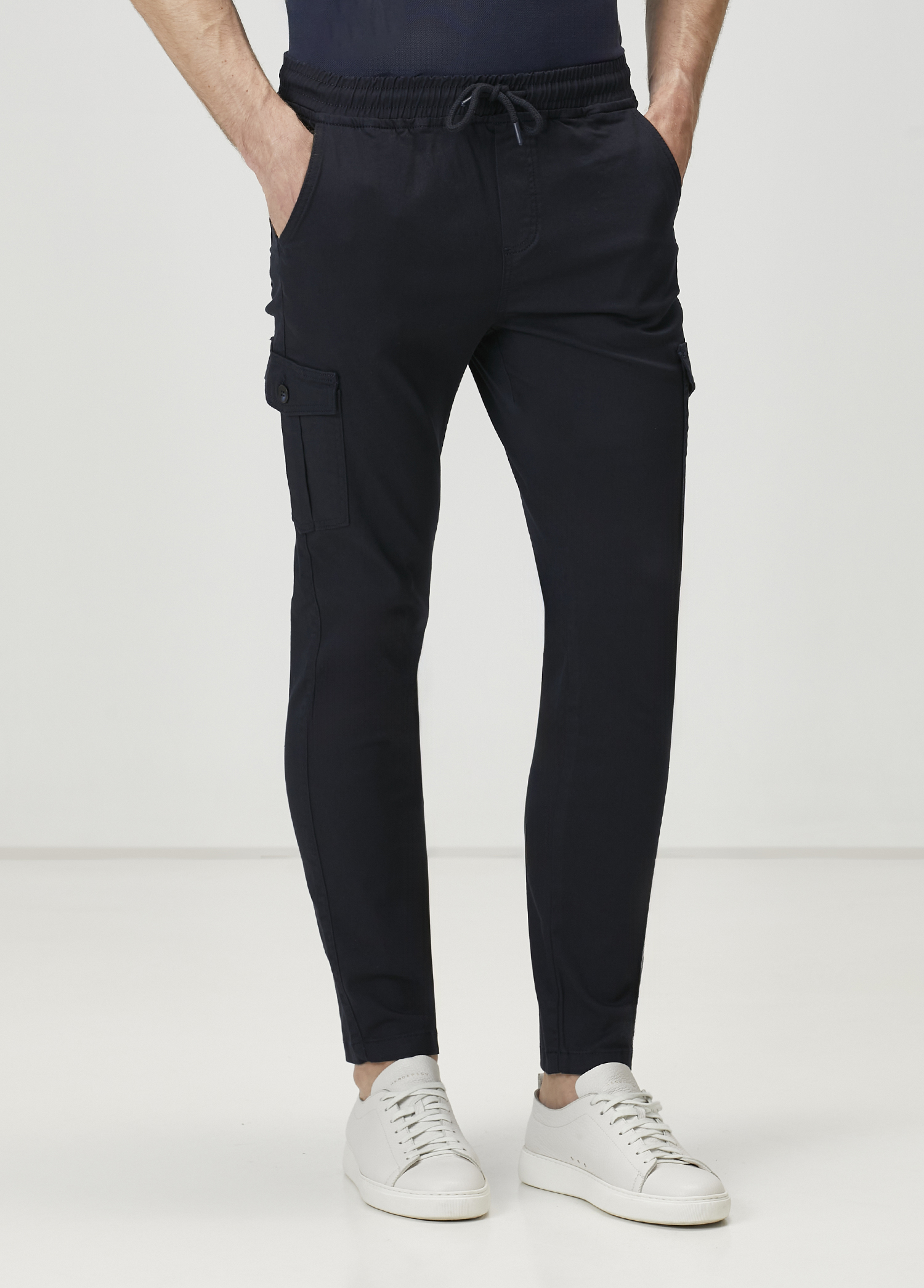 Lacivert Beli Kordonlu Jogger Kargo Pantolon_1