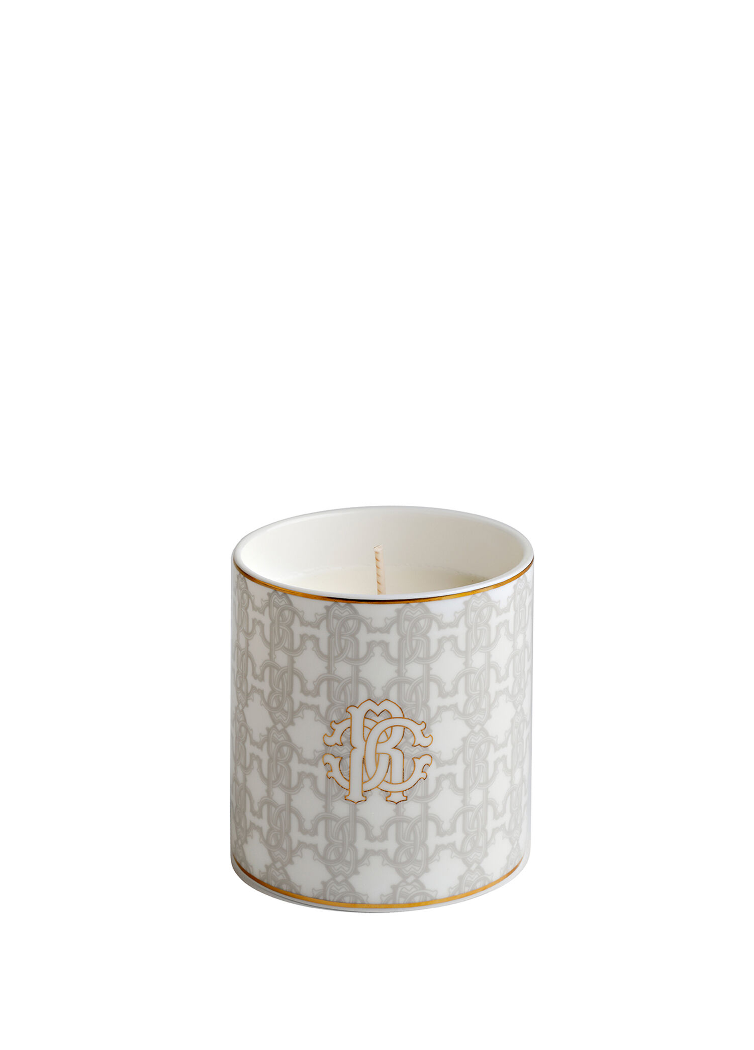 Monogram Beyaz Gri Desenli Porselen Bardaklı Kokulu Mum 9 cm