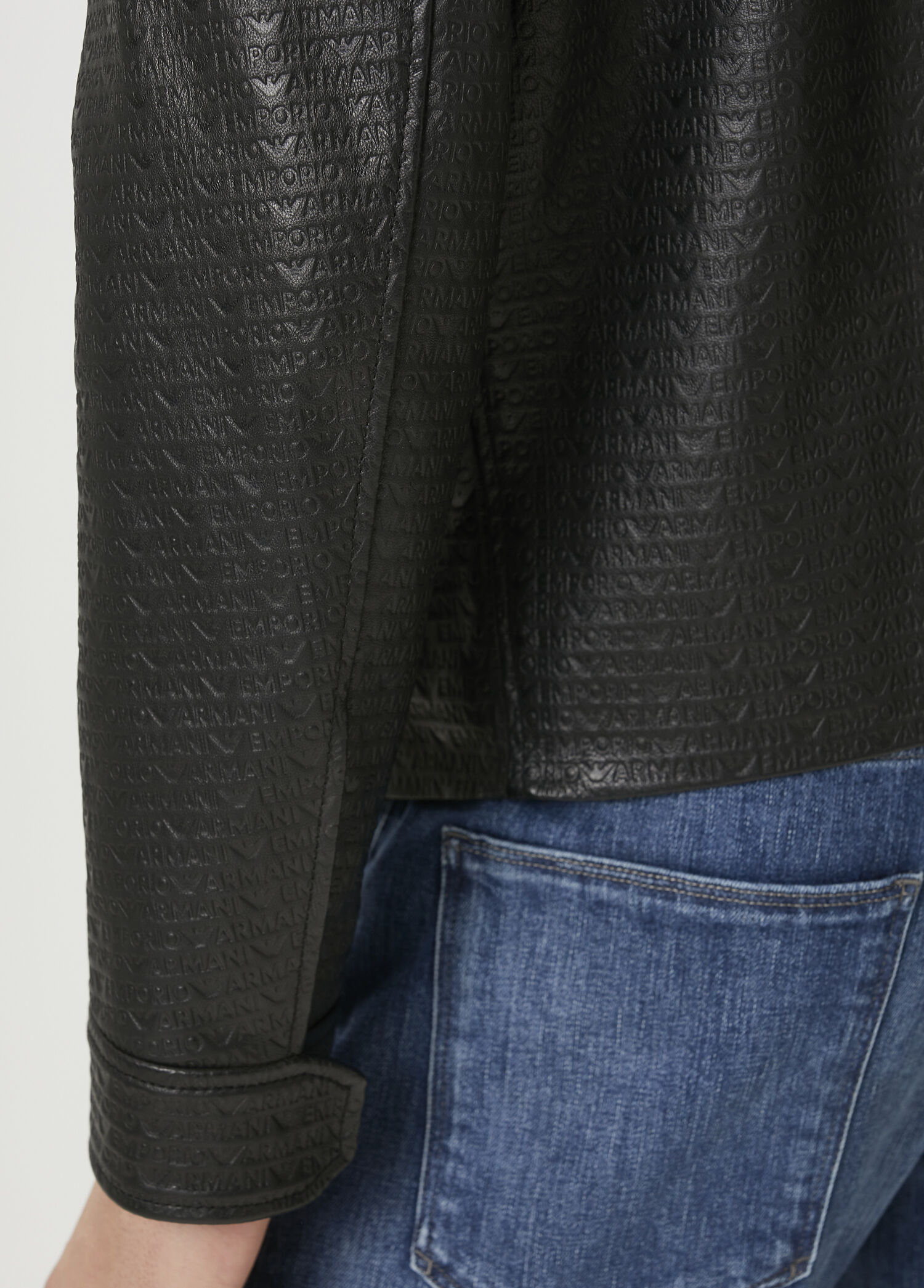 Emporio Armani - Black Logo Patterned Leather Jacket