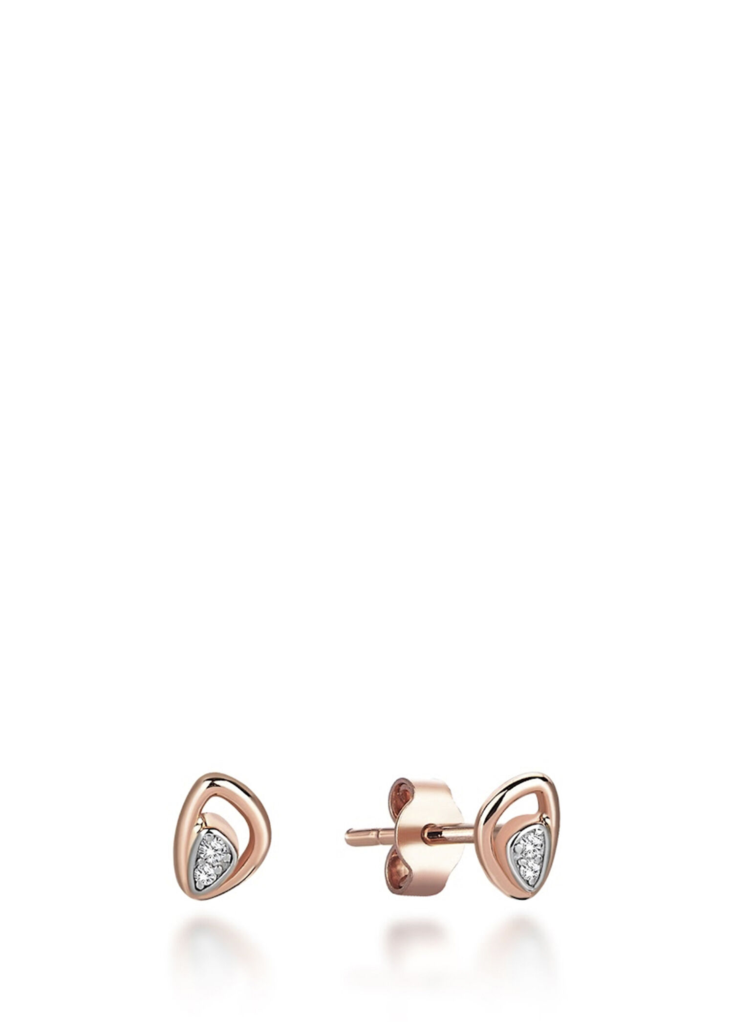 Connection Earring Pırlanta Taşlı 14 Ayar Pembe Altın Kadın Küpe