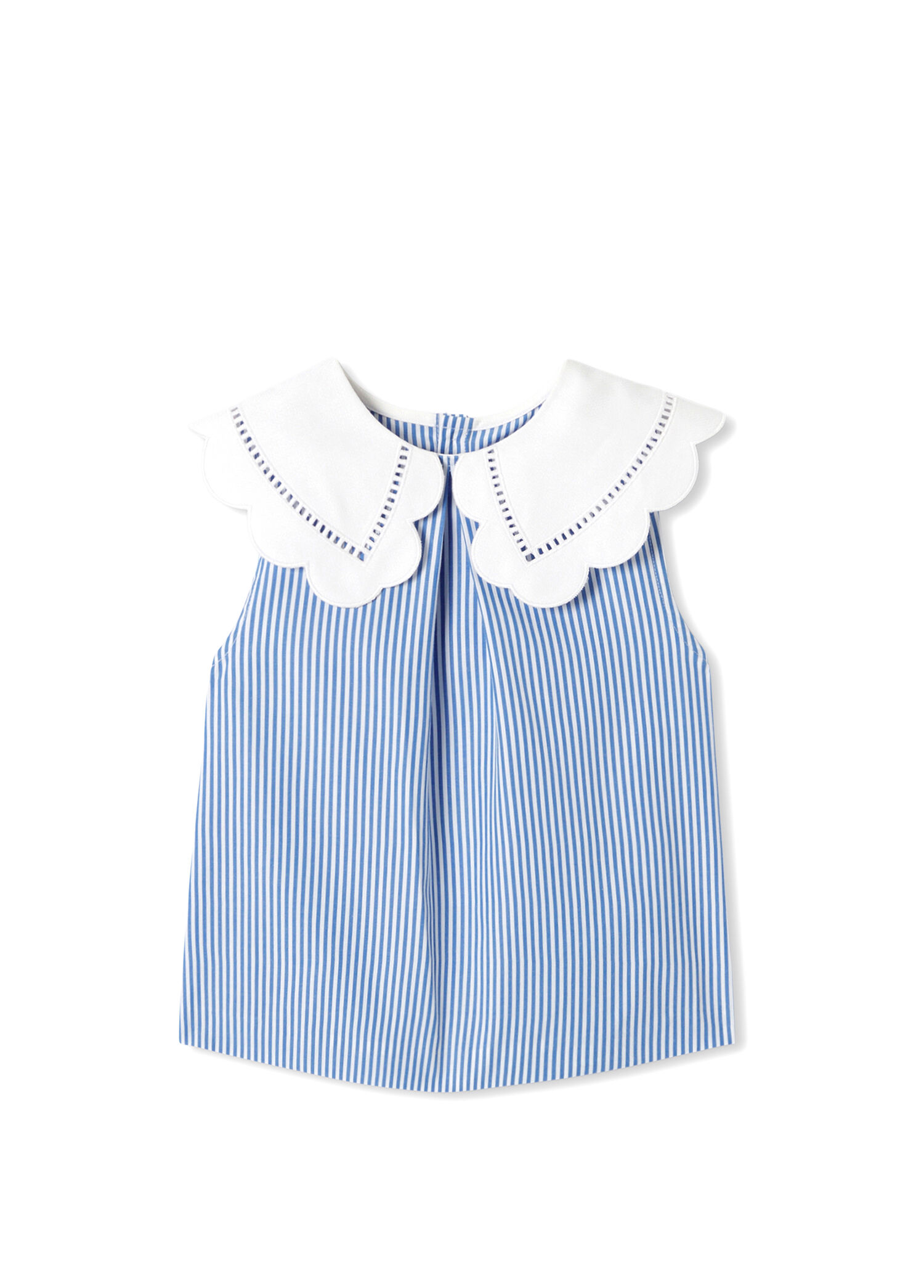 Mavi Çizgili Poplin Kolsuz Kız Çocuk Bluz