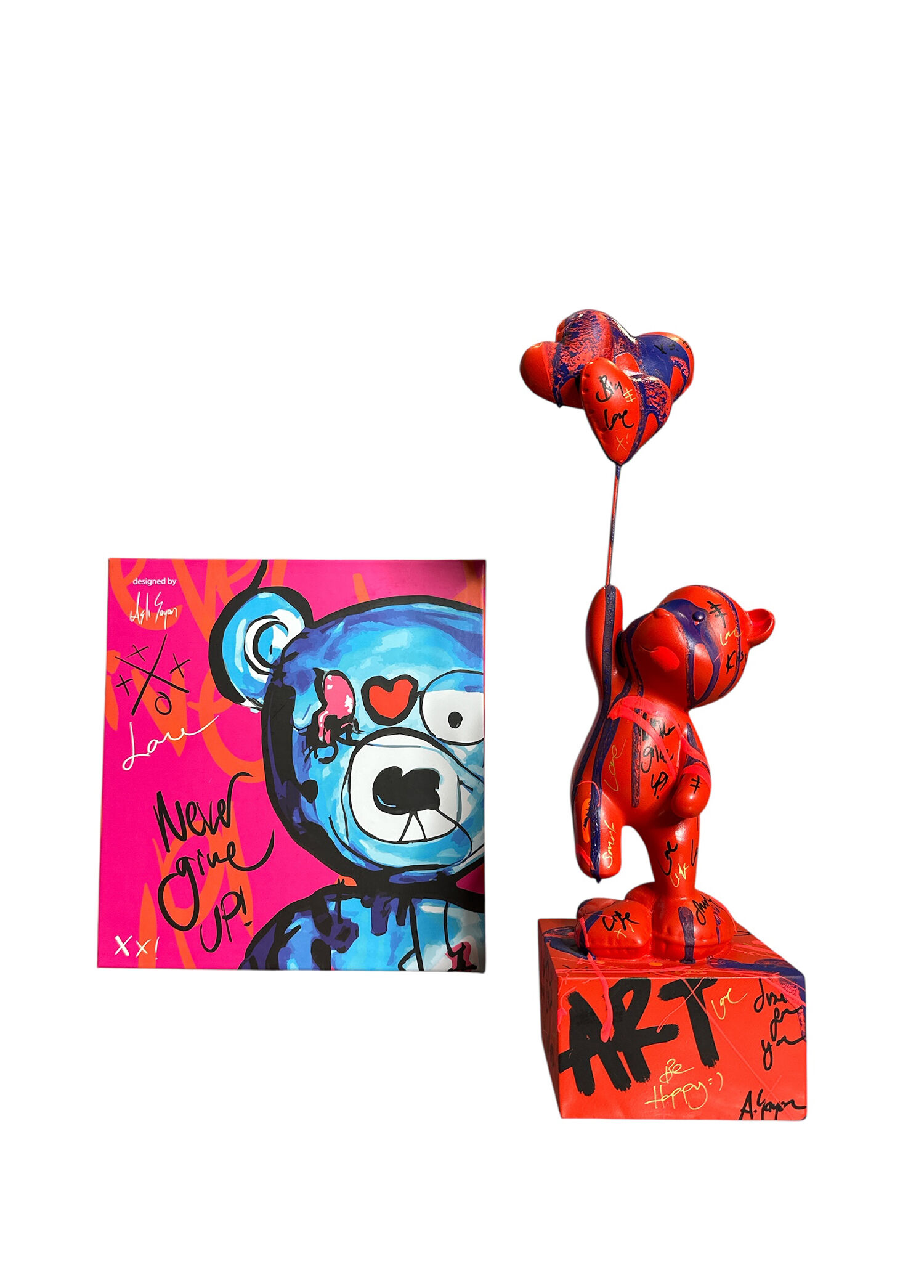 Ayakta Duran Balonlu Ayıcık Pop Art Kırmızı Dekoratif Heykel