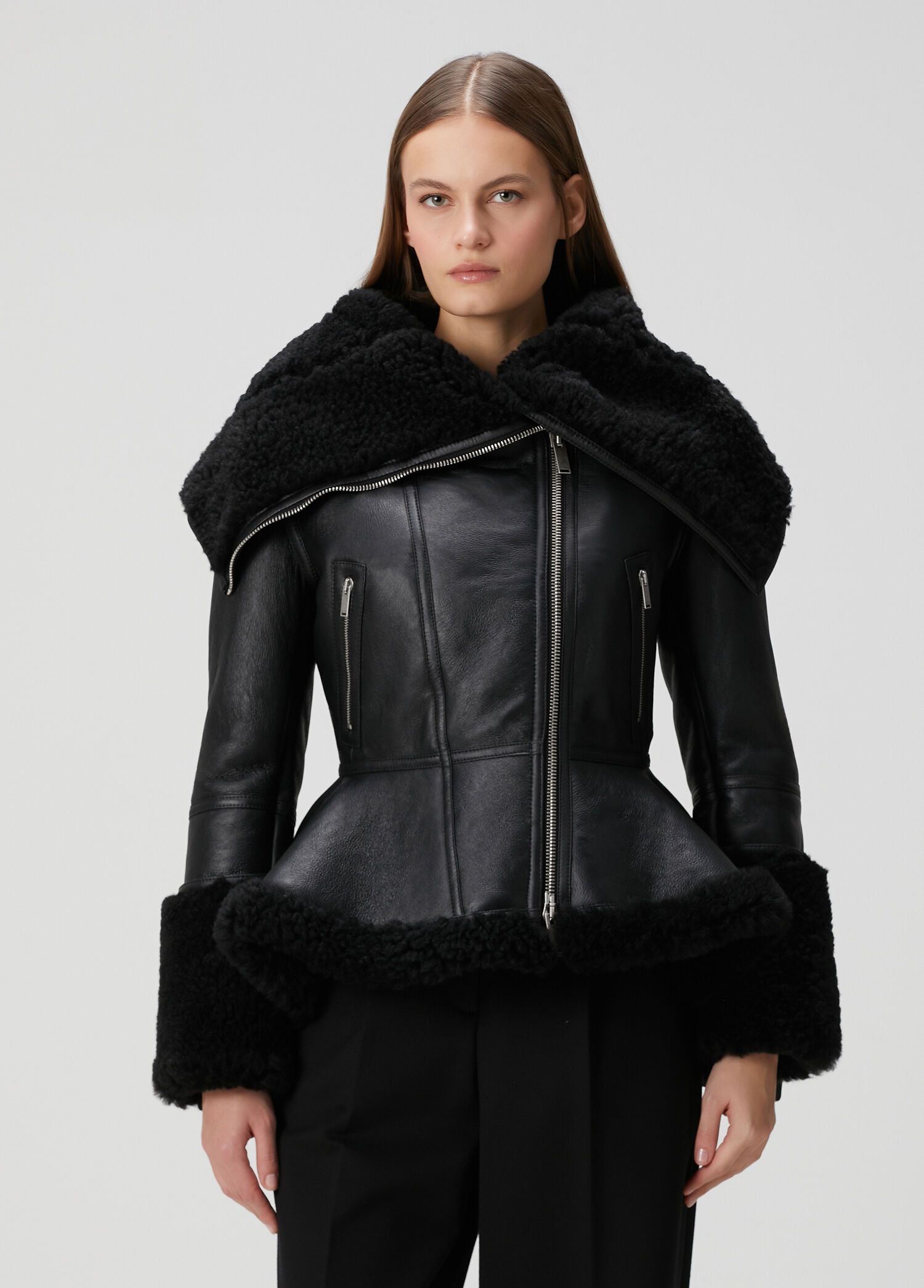 Siyah Shearling Deri Ceket