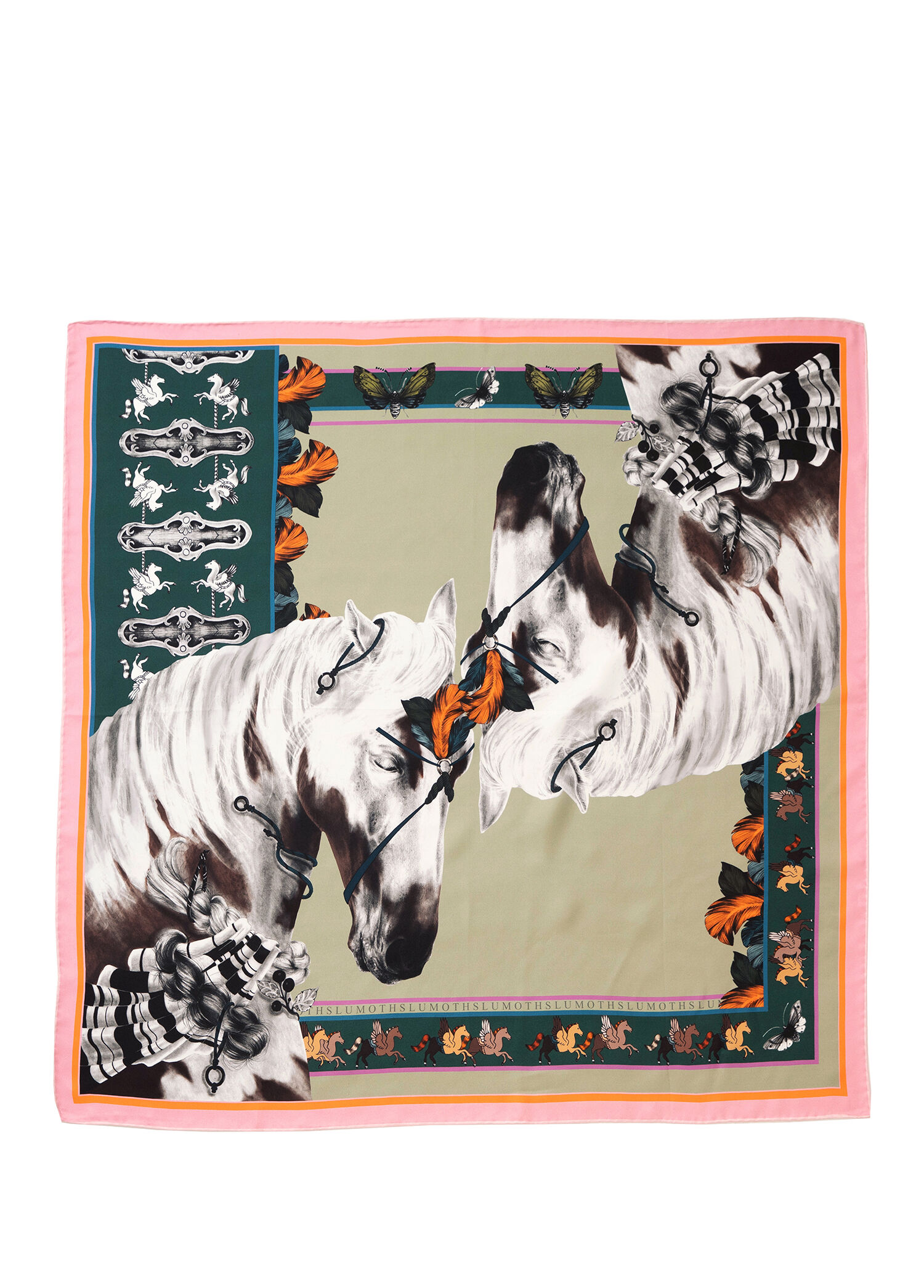 Free Spirit Vahşi Atlar & Kelebekler Mint İpek Twill Unisex Fular 53 cm