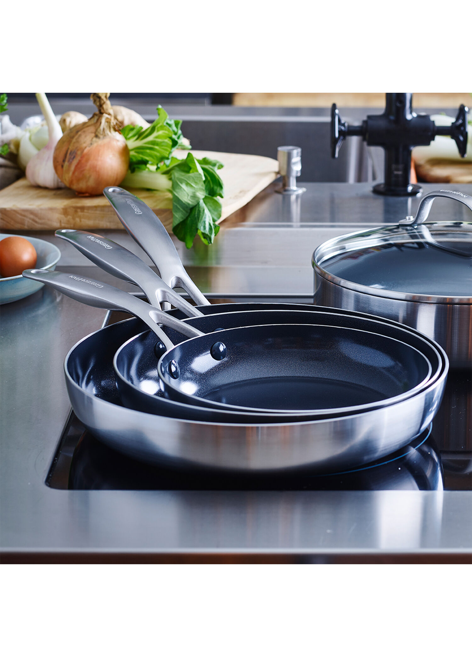 Greenpan - Geneva Çelik 3'lü Tava Seti - Gümüş