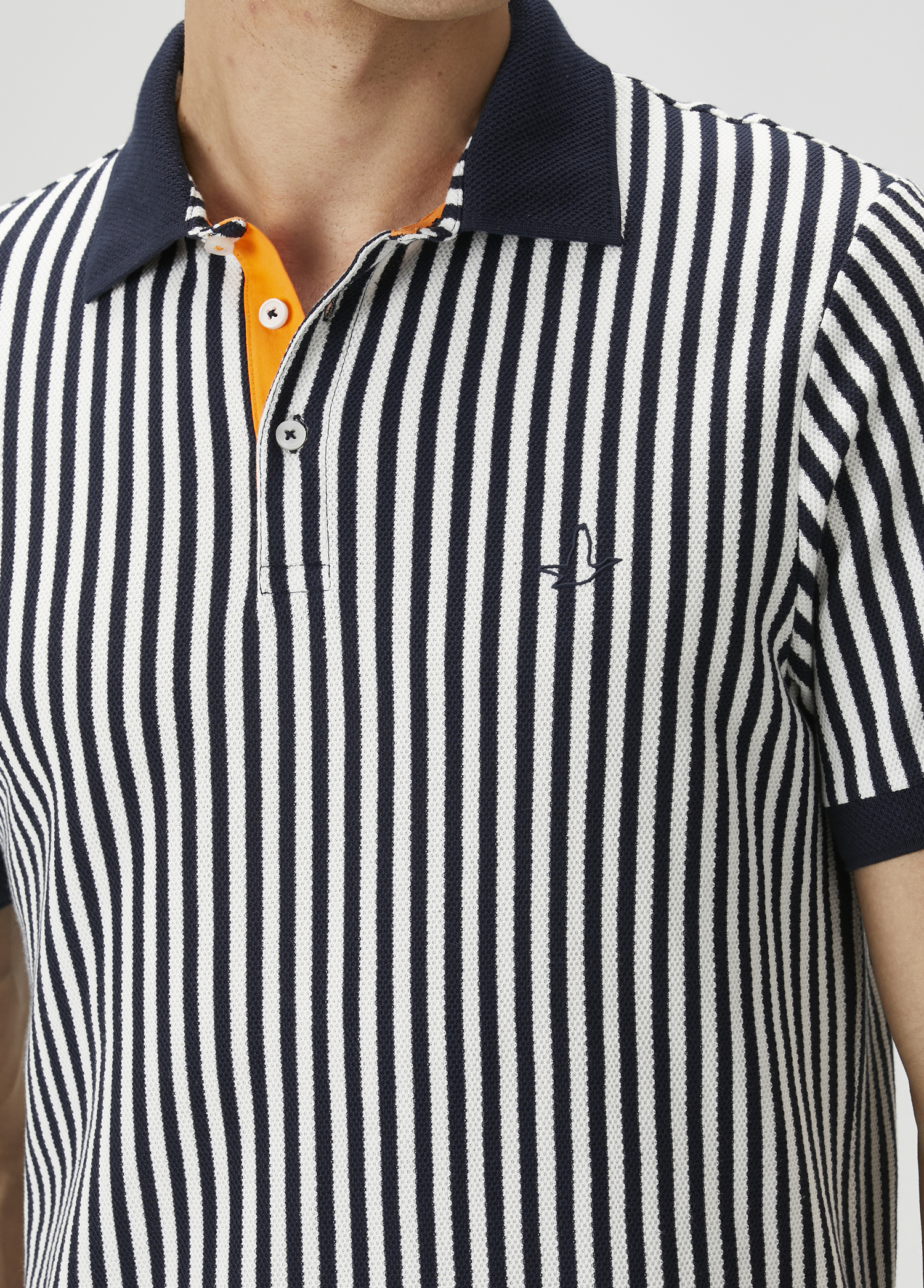 Lacivert Polo Yaka Çizgi Desenli T-shirt_5