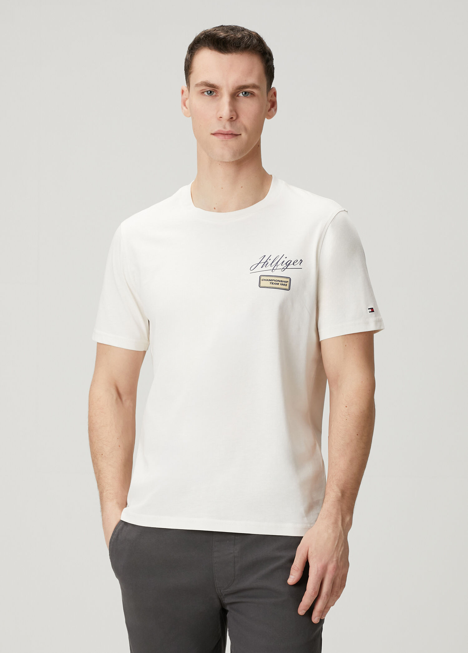 Sarı Logo Baskılı Basic T-shirt
