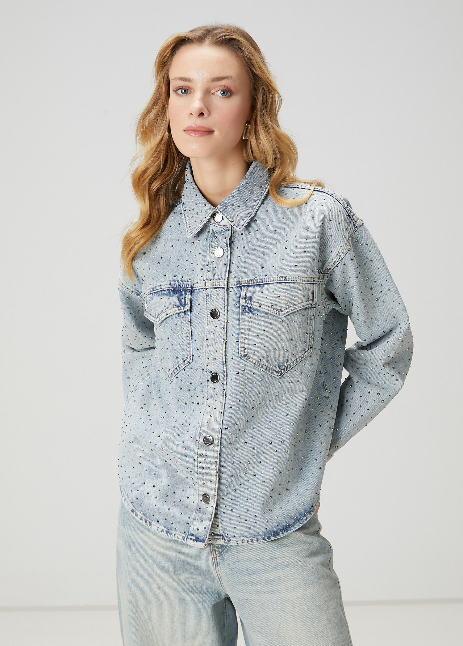 Mavi Taşlı Denim Ceket_5