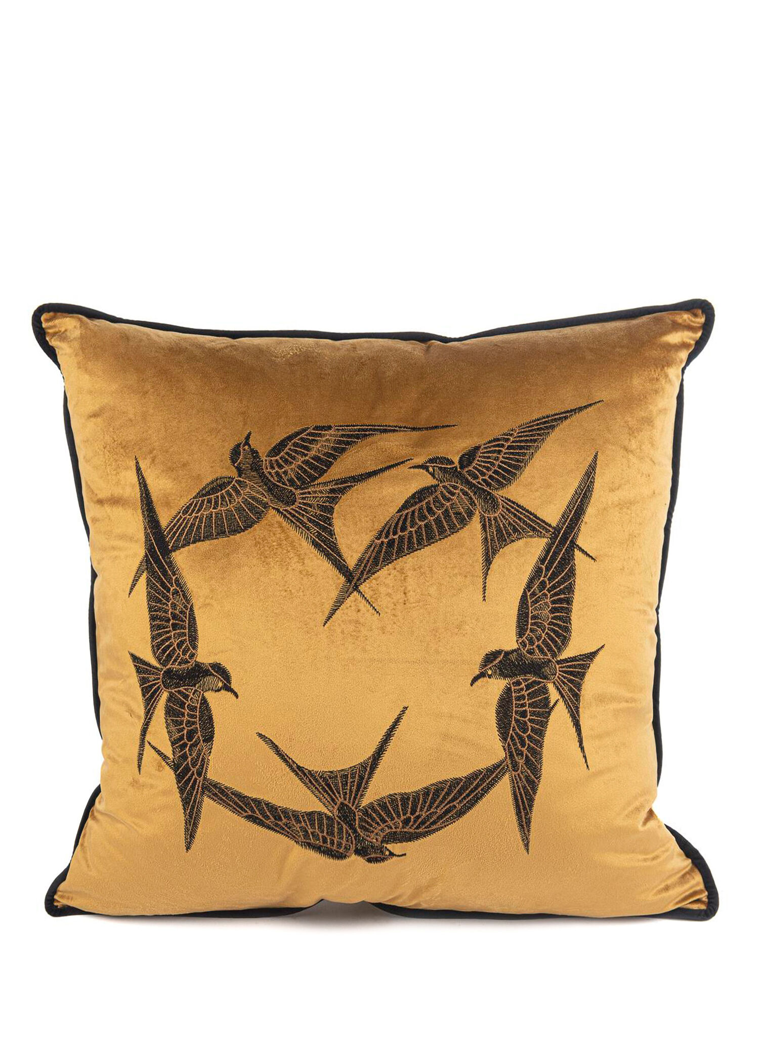 Isla Bronz Yuvarlak Kuşlar Kadife Yastık Kırlent 55x55 cm