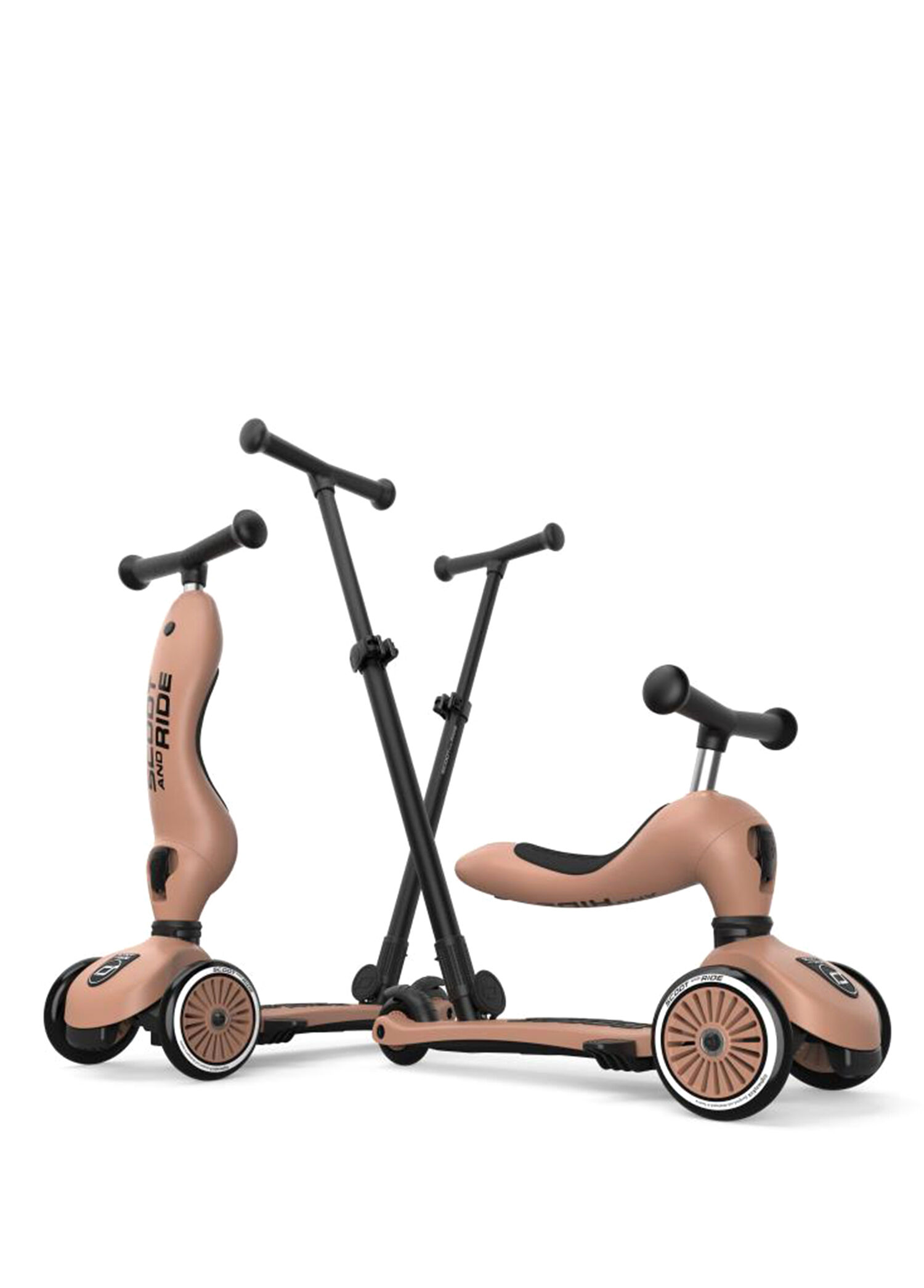 Highwaykick 1 Push and Go 2'si 1 Arada Kahverengi Ebeveyn Kontrollü 3 Tekerlekli 1-5 Yaş Çocuk Scooter