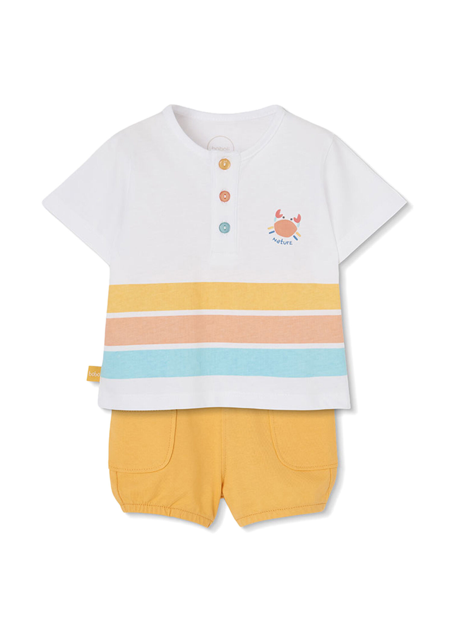 Sarı Çizgi Desenli T-Shirt Şort Erkek Bebek 2'li Set