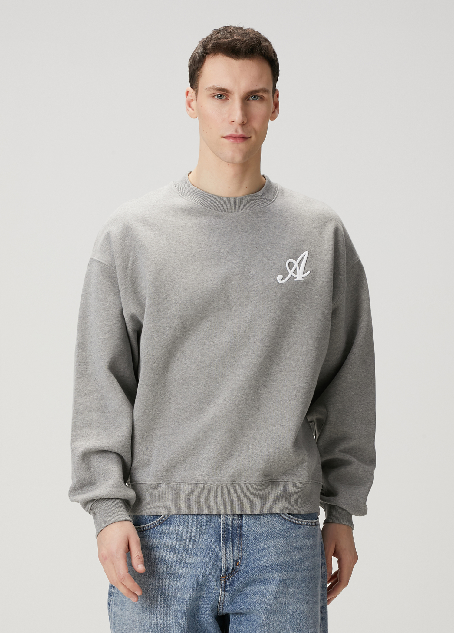 Gri Logo Nakışlı Sweatshirt