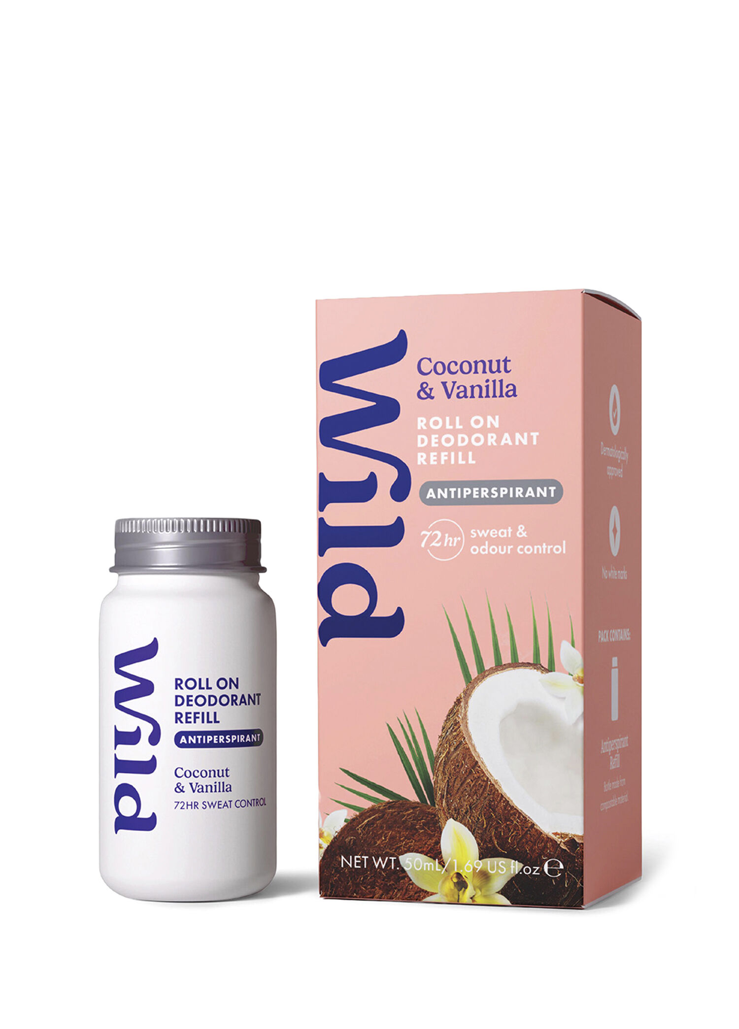 P Wild Antiperspirant Roll On Coconut Vanilla Refill Womens Deodorant Substitute 50 Ml