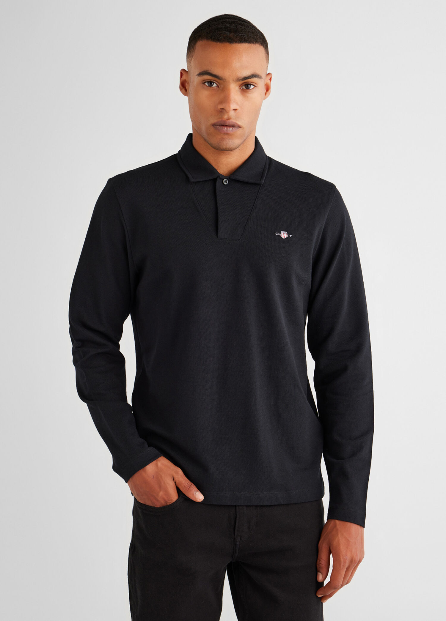 Siyah Polo Yaka Slim Fit Uzun Kollu Erkek T-Shirt