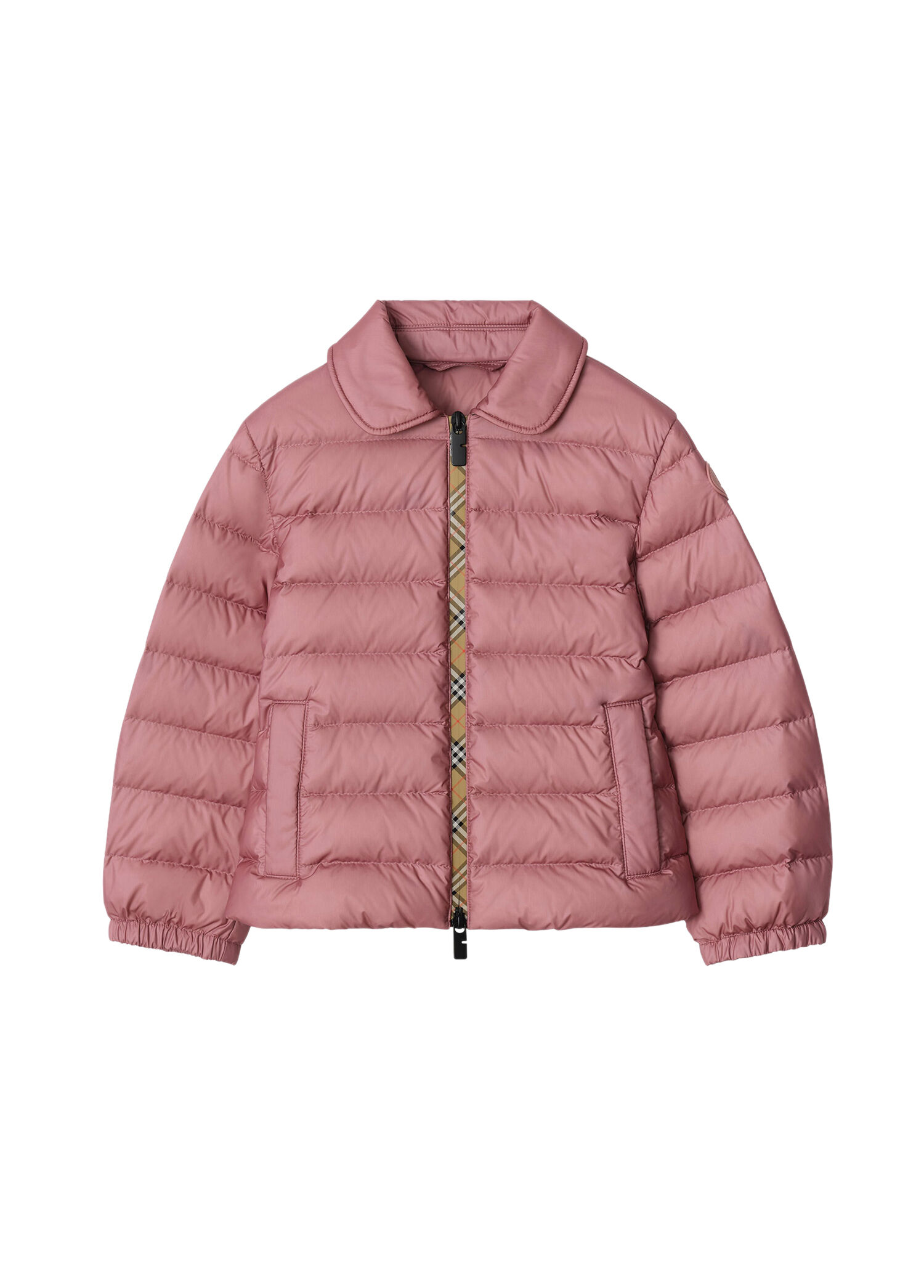 Checker-Tape Nylon Puffer Pembe Unisex Çocuk Mont