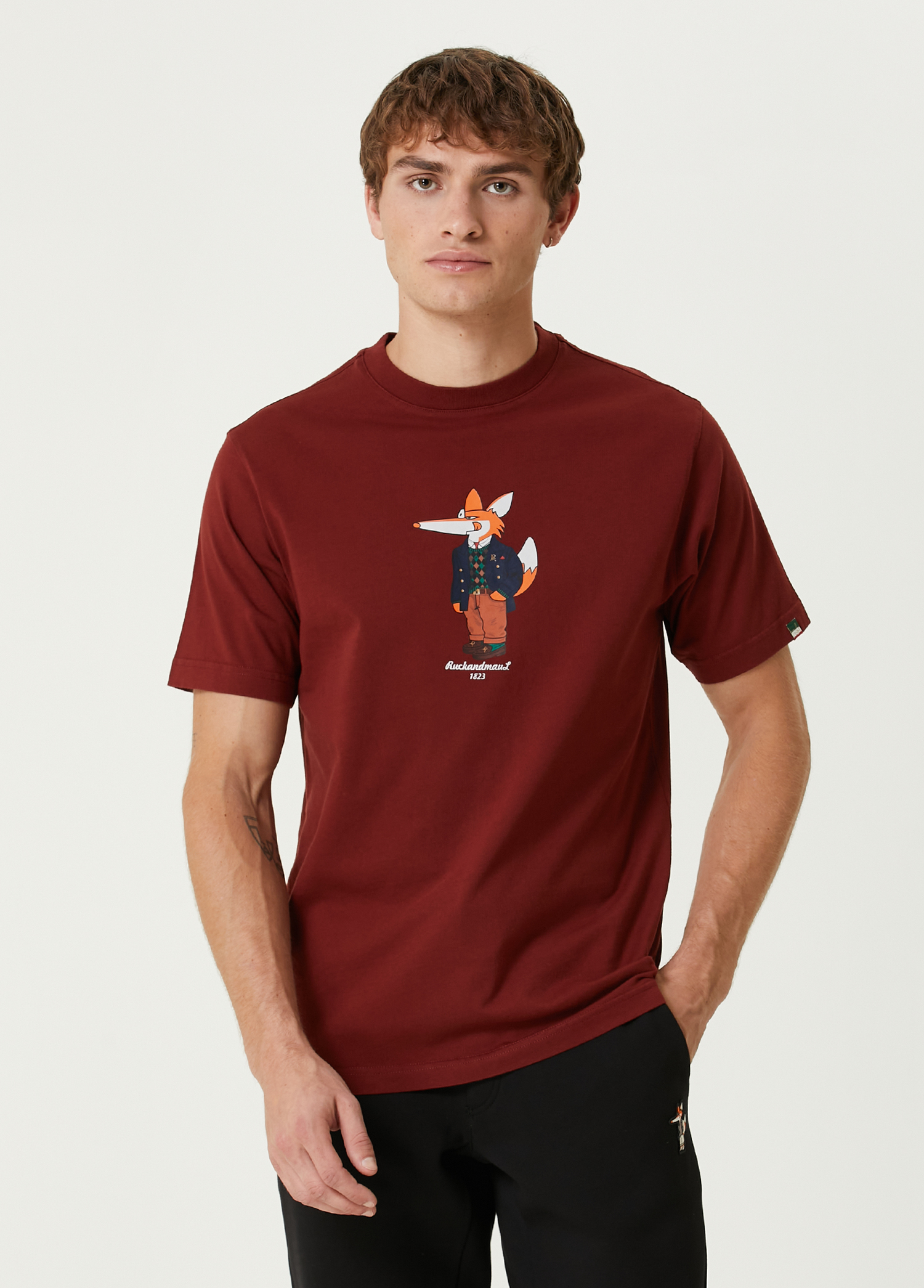 Bordo Figür Nakışlı T-shirt