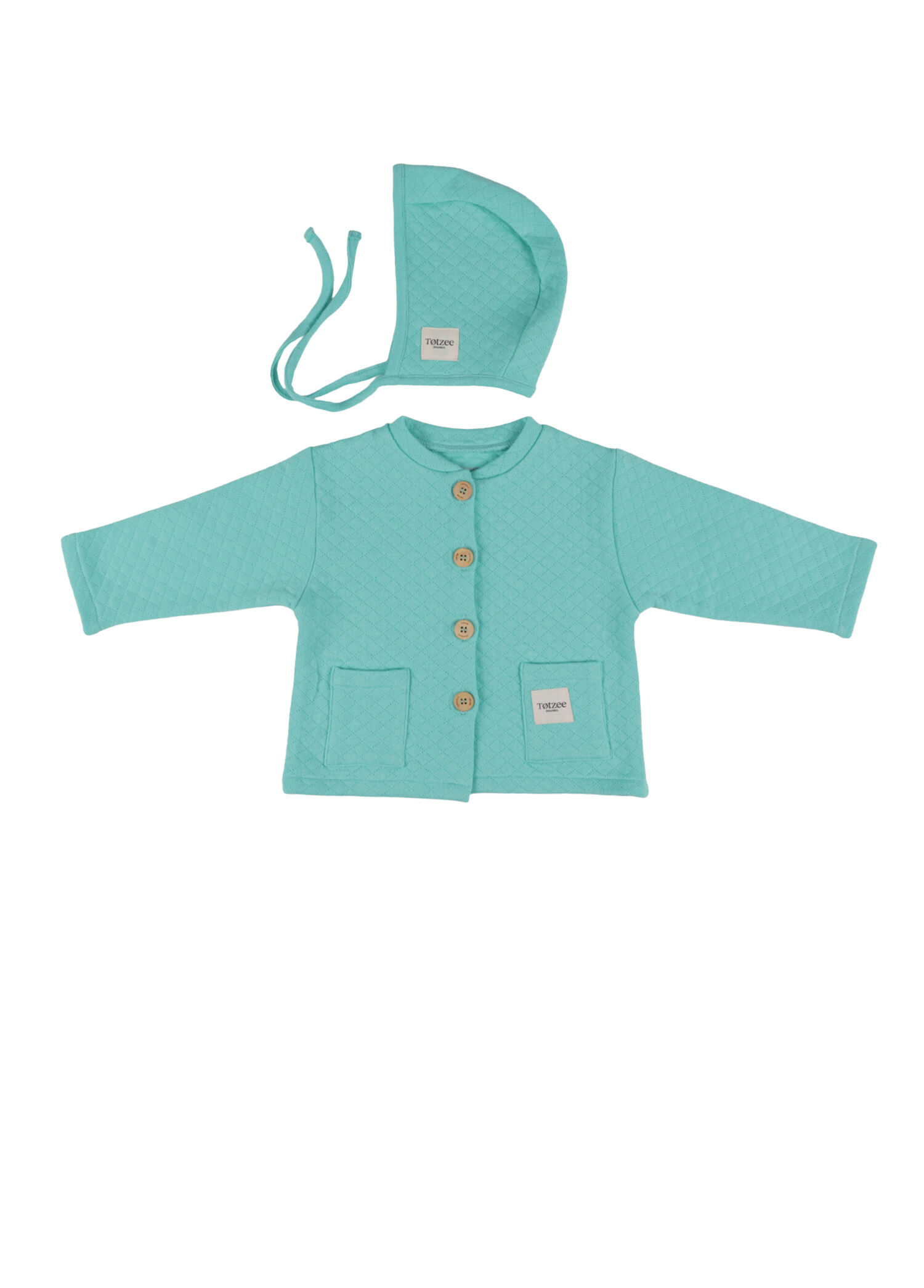 Mint Yeşili Kapitone Düğmeli Unisex Bebek Basic Ceket