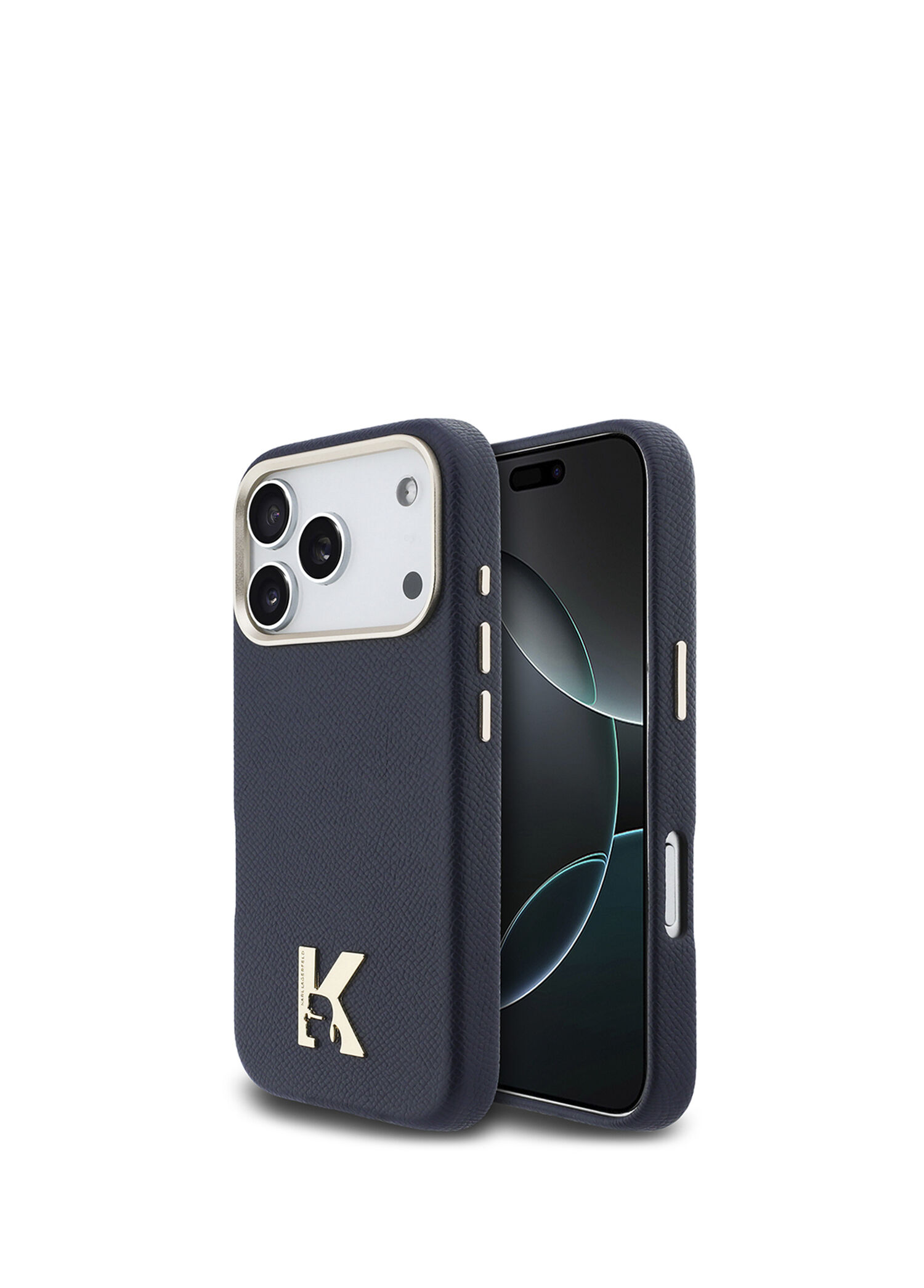 Karl Lagerfeld - iPhone 17 Pro Gold Camera Frame Magsafe Compatible Navy Blue Phone Case with Khead Logo