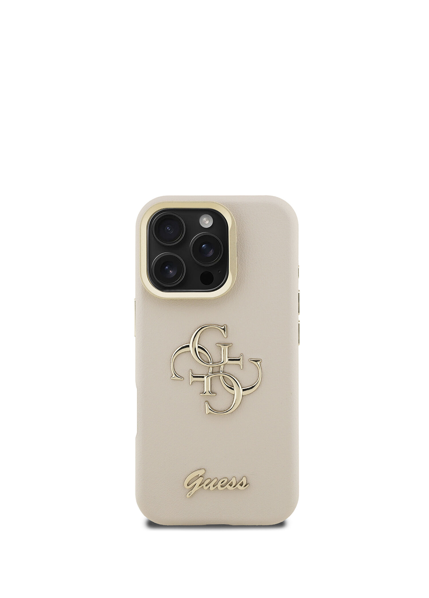 Grained iPhone 16 Pro Max Kamera Standlı Bej Telefon Kılıfı