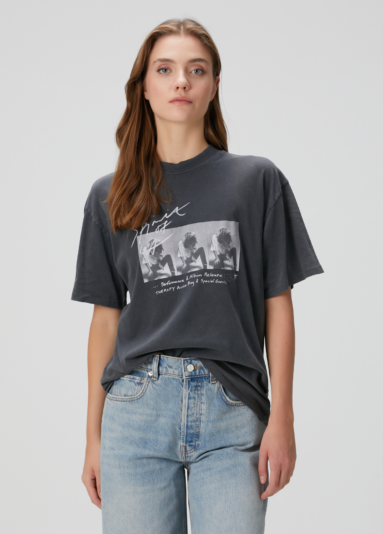 Anine Bing Koyu Gri Baskılı T-shirt